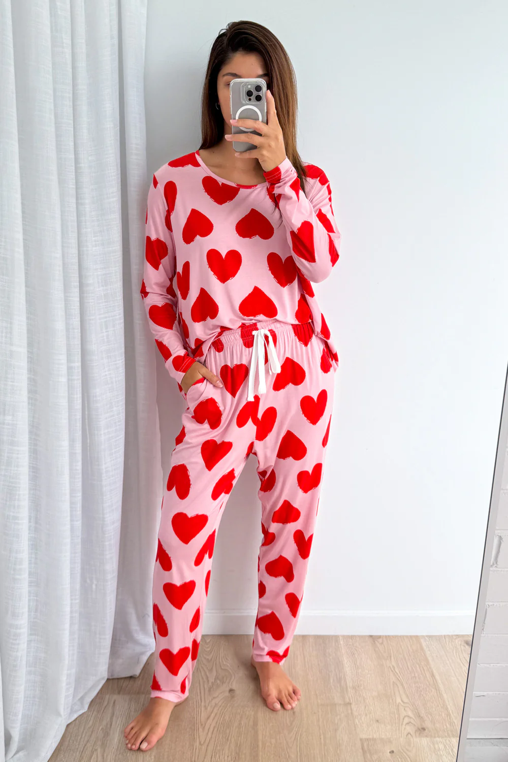 The Comfiest PJs Long Sleeved Tee & Pants Set - Red Hearts - Image 8