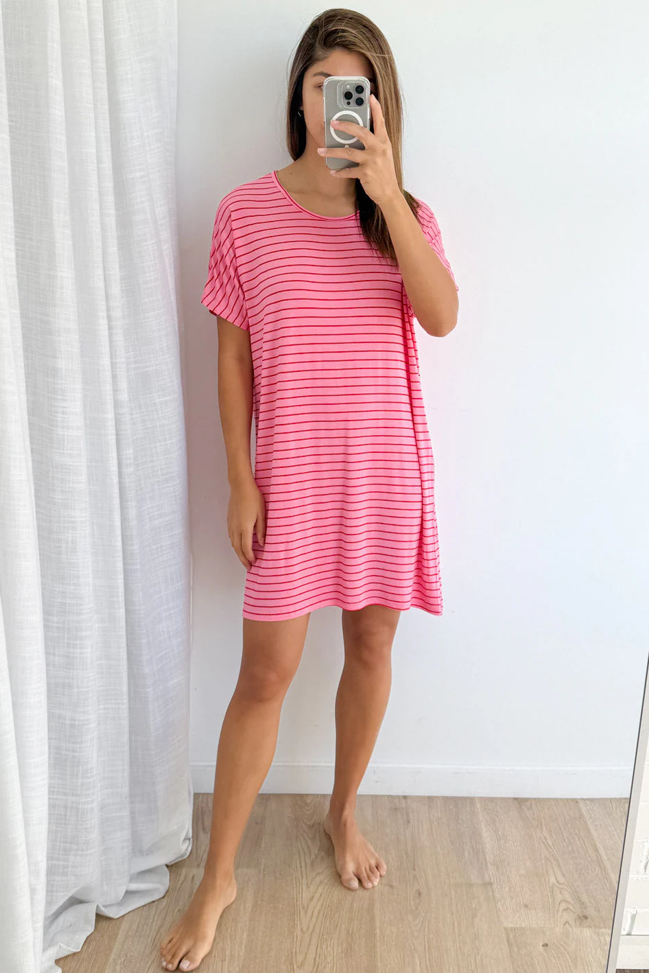 The Comfiest PJs Nightie - Pink Red Stripe - Image 5