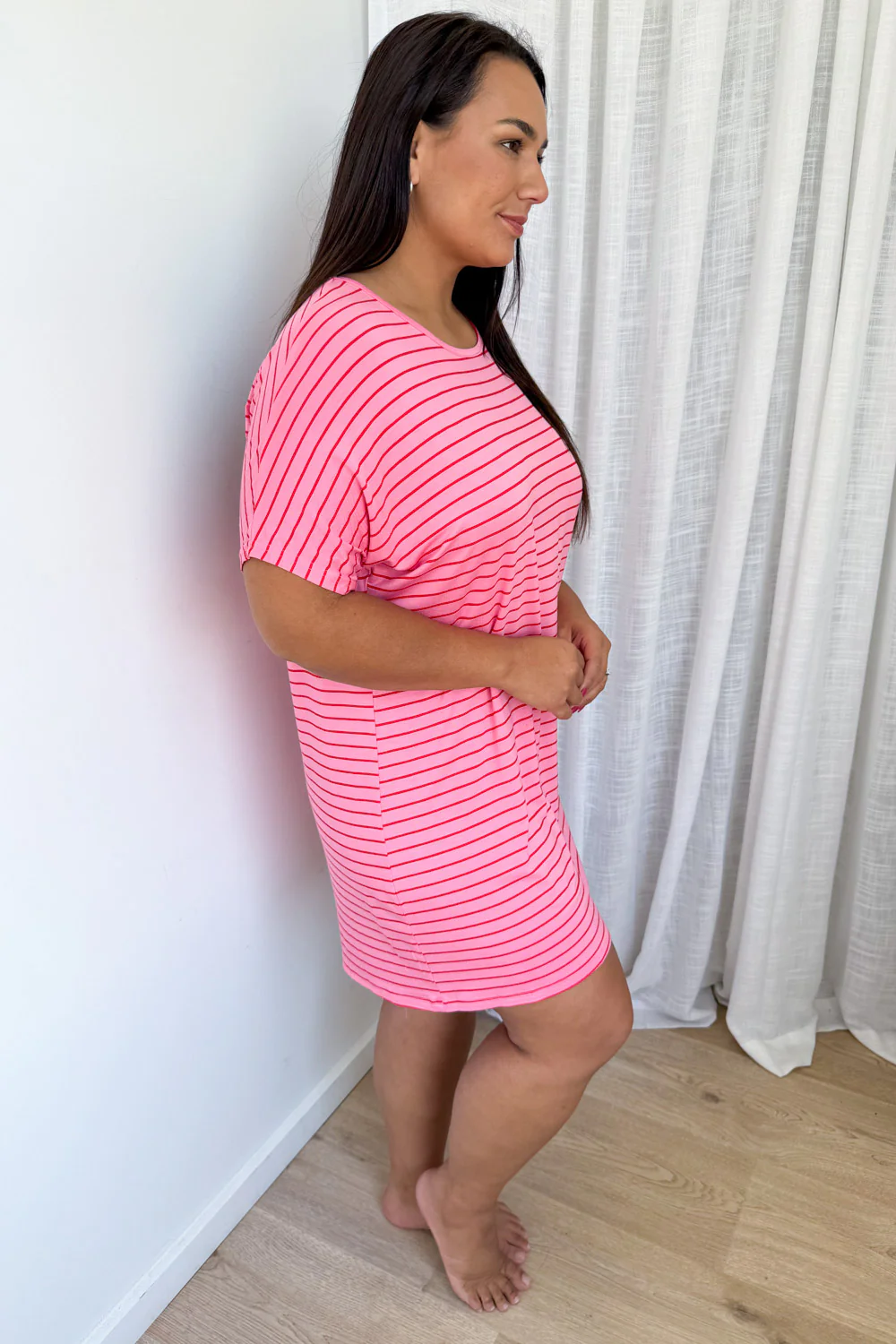 The Comfiest PJs Nightie - Pink Red Stripe - Image 9