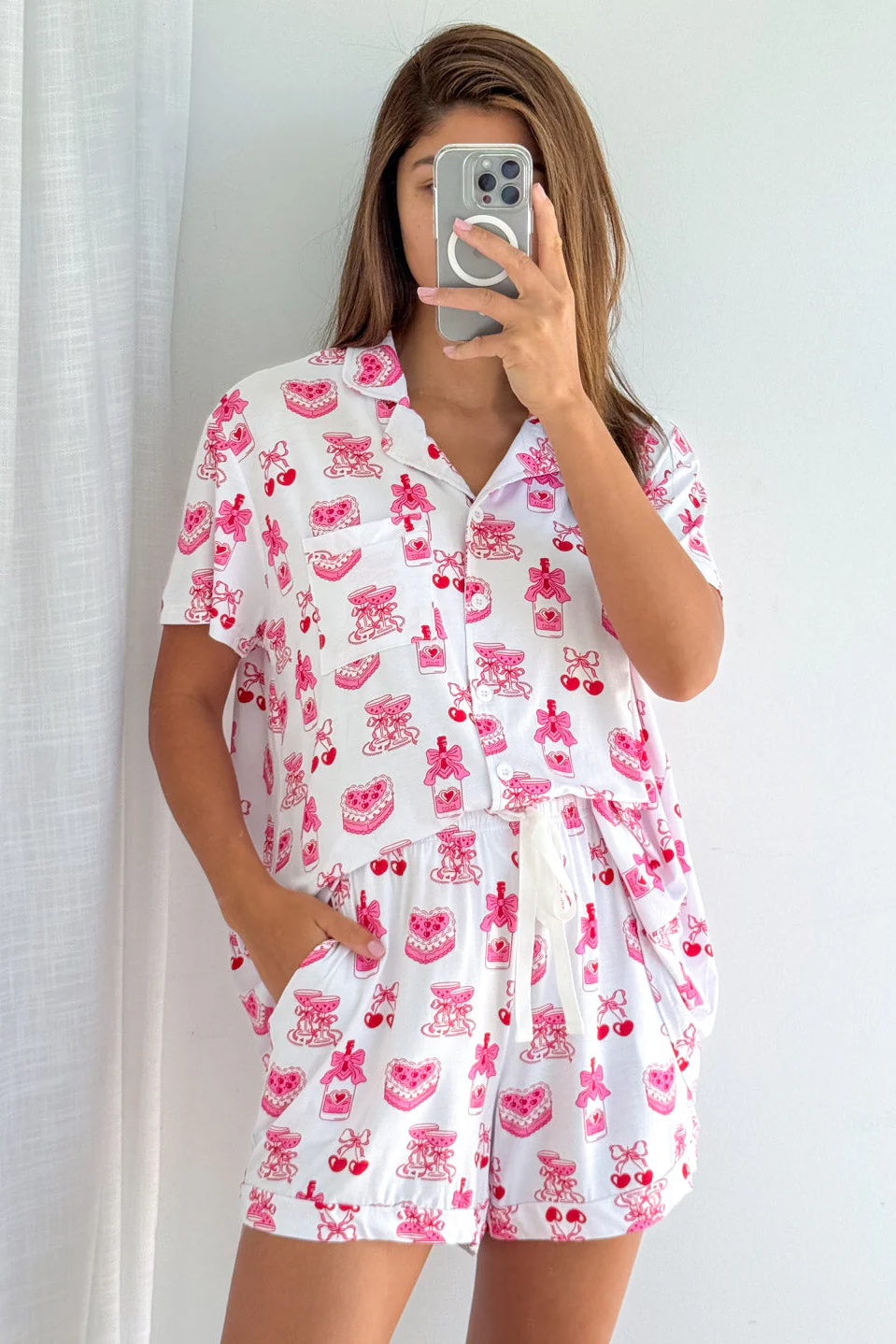 The Comfiest PJs Shirt & Short Set - Pink Print - Image 2