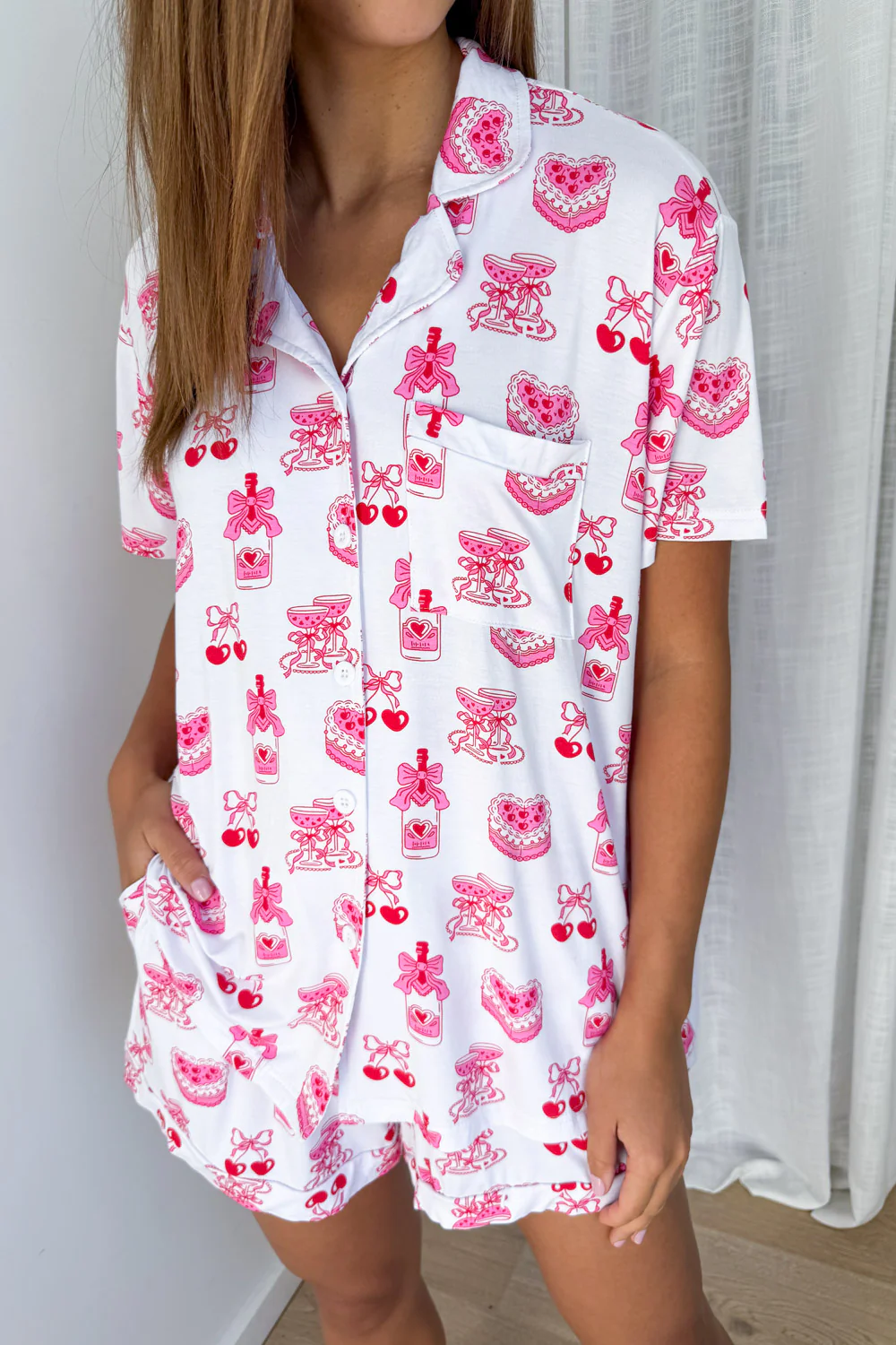 The Comfiest PJs Shirt & Short Set - Pink Print - Image 3