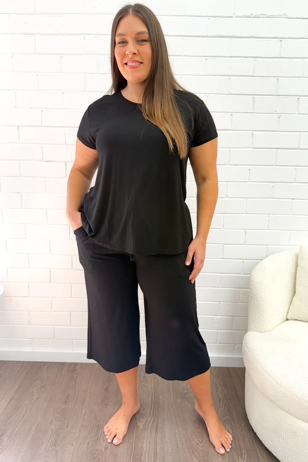 The Comfiest PJs Tee & Cropped Pants Set - Black - Image 11