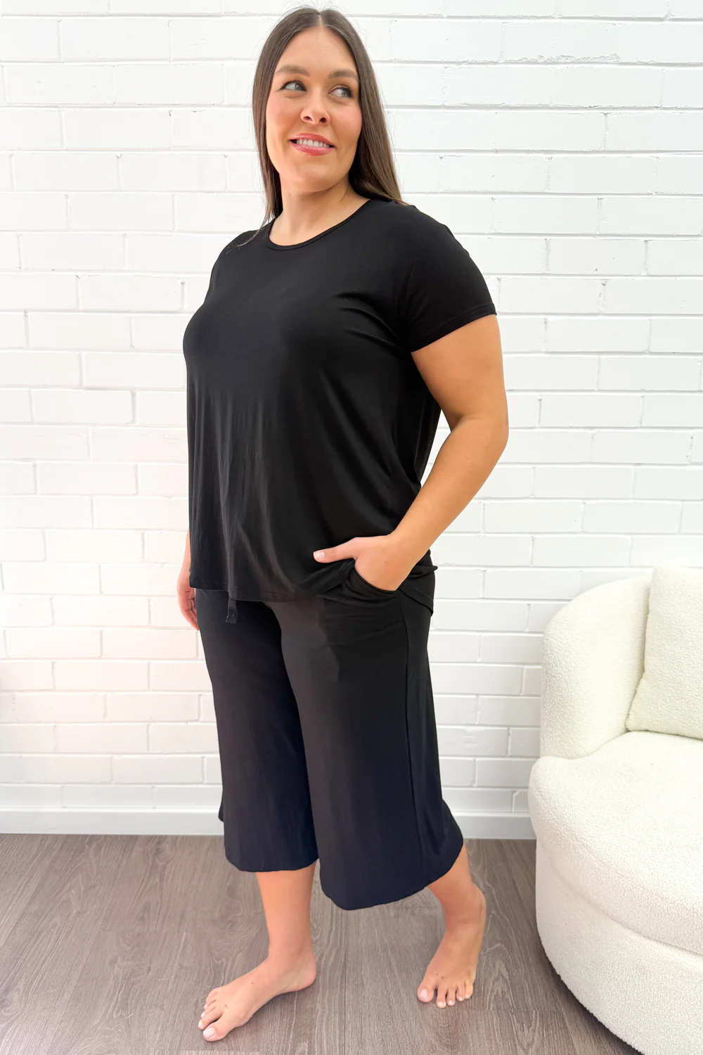 The Comfiest PJs Tee & Cropped Pants Set - Black - Image 12