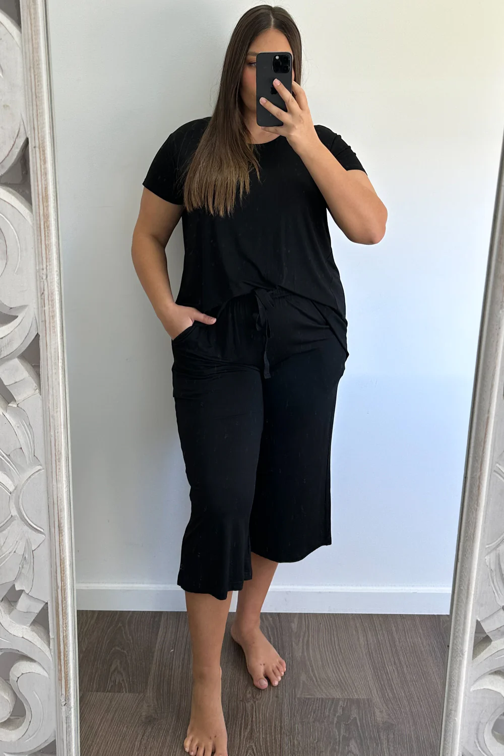The Comfiest PJs Tee & Cropped Pants Set - Black - Image 14