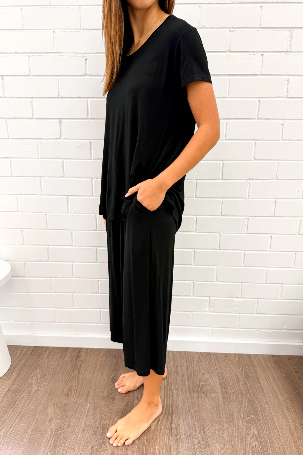 The Comfiest PJs Tee & Cropped Pants Set - Black - Image 3