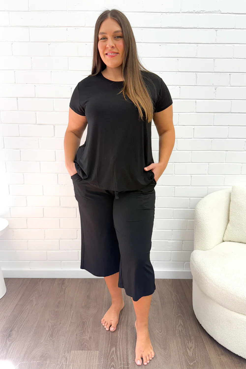 The Comfiest PJs Tee & Cropped Pants Set - Black - Image 9