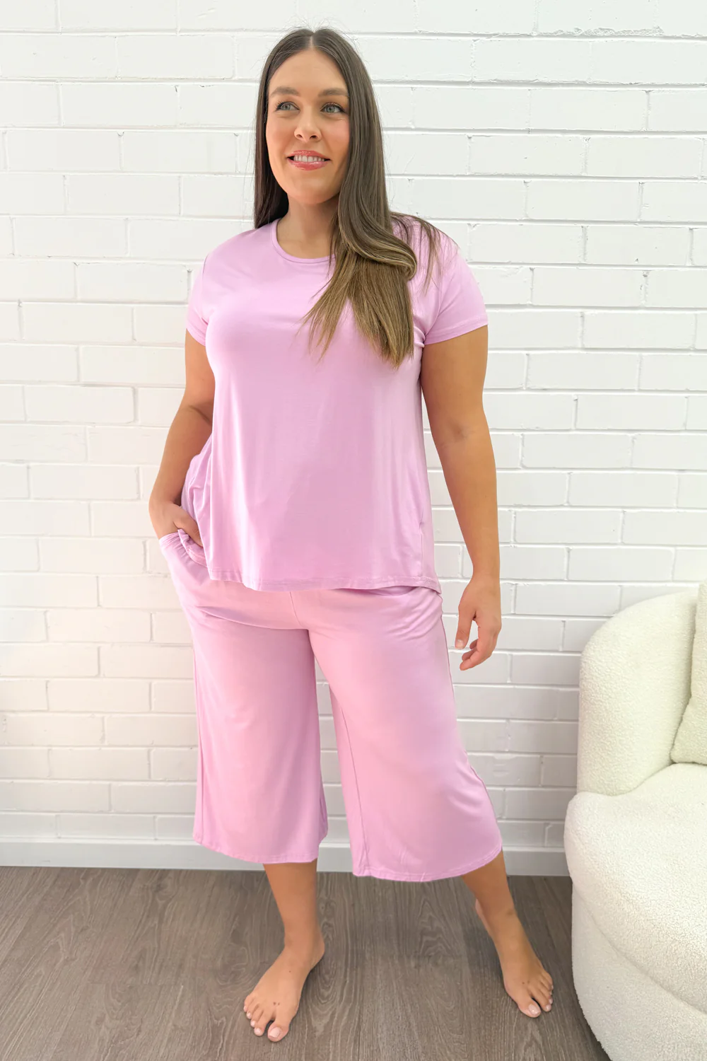 The Comfiest PJs Tee & Cropped Pants Set - Fairy Floss - Image 10