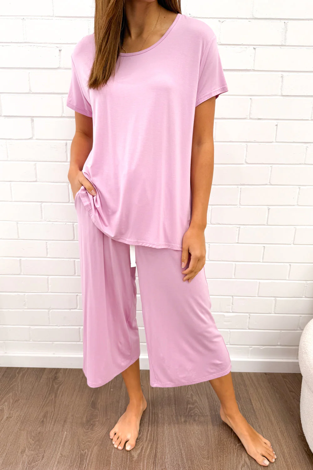 The Comfiest PJs Tee & Cropped Pants Set - Fairy Floss - Image 15