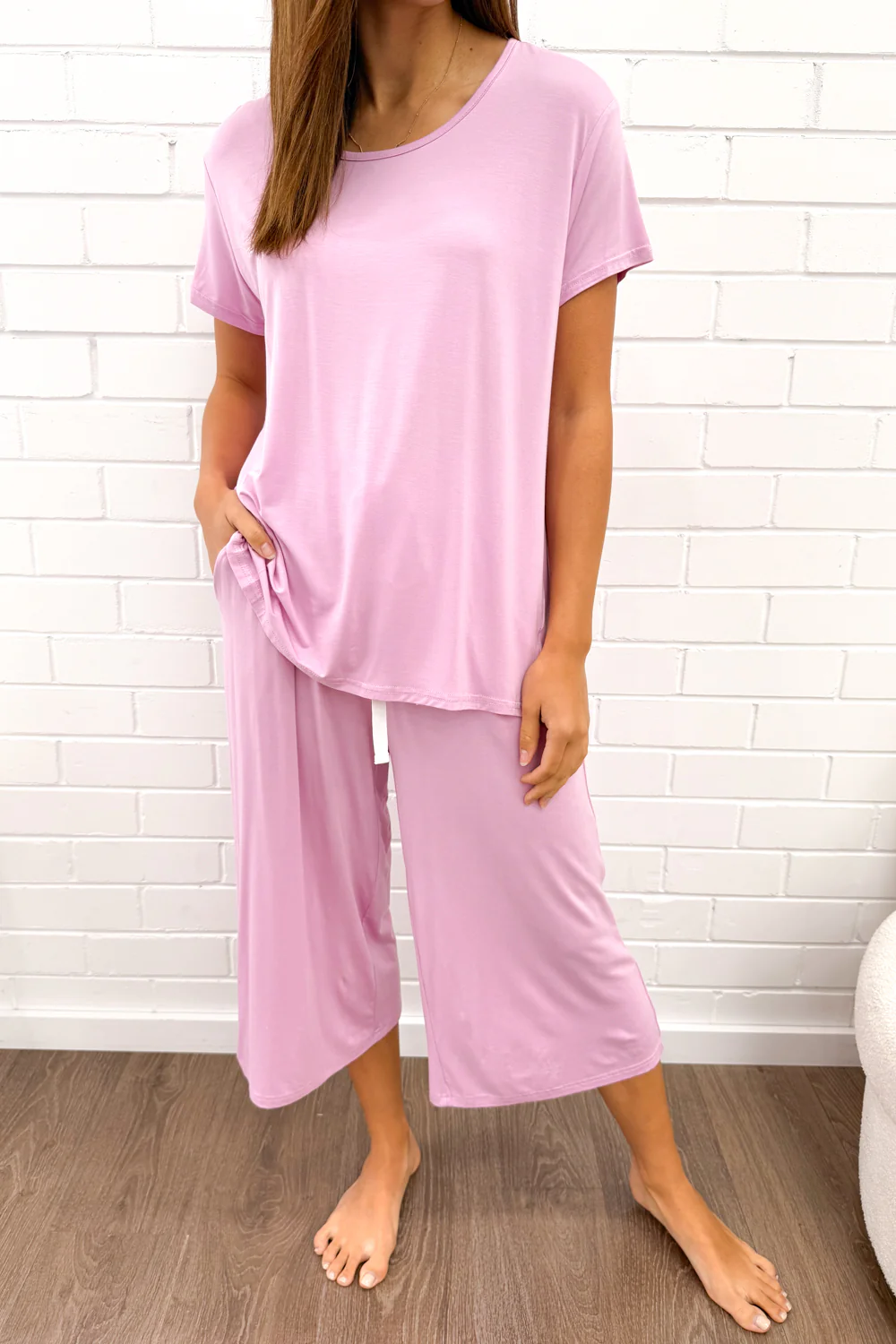 The Comfiest PJs Tee & Cropped Pants Set - Fairy Floss - Image 2