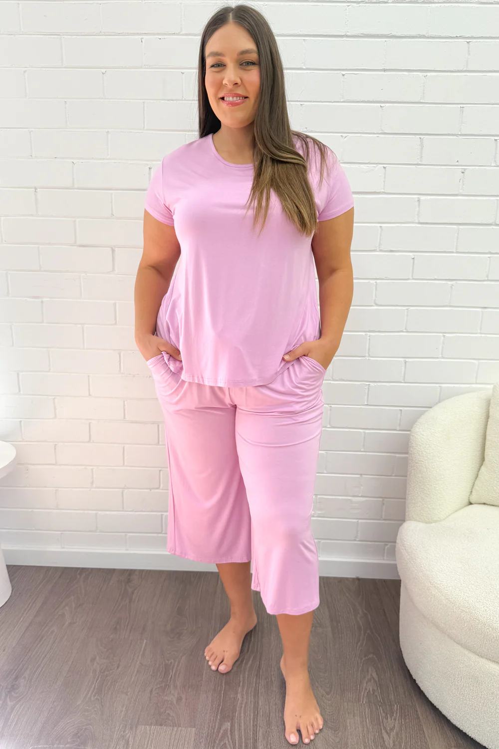The Comfiest PJs Tee & Cropped Pants Set - Fairy Floss - Image 8