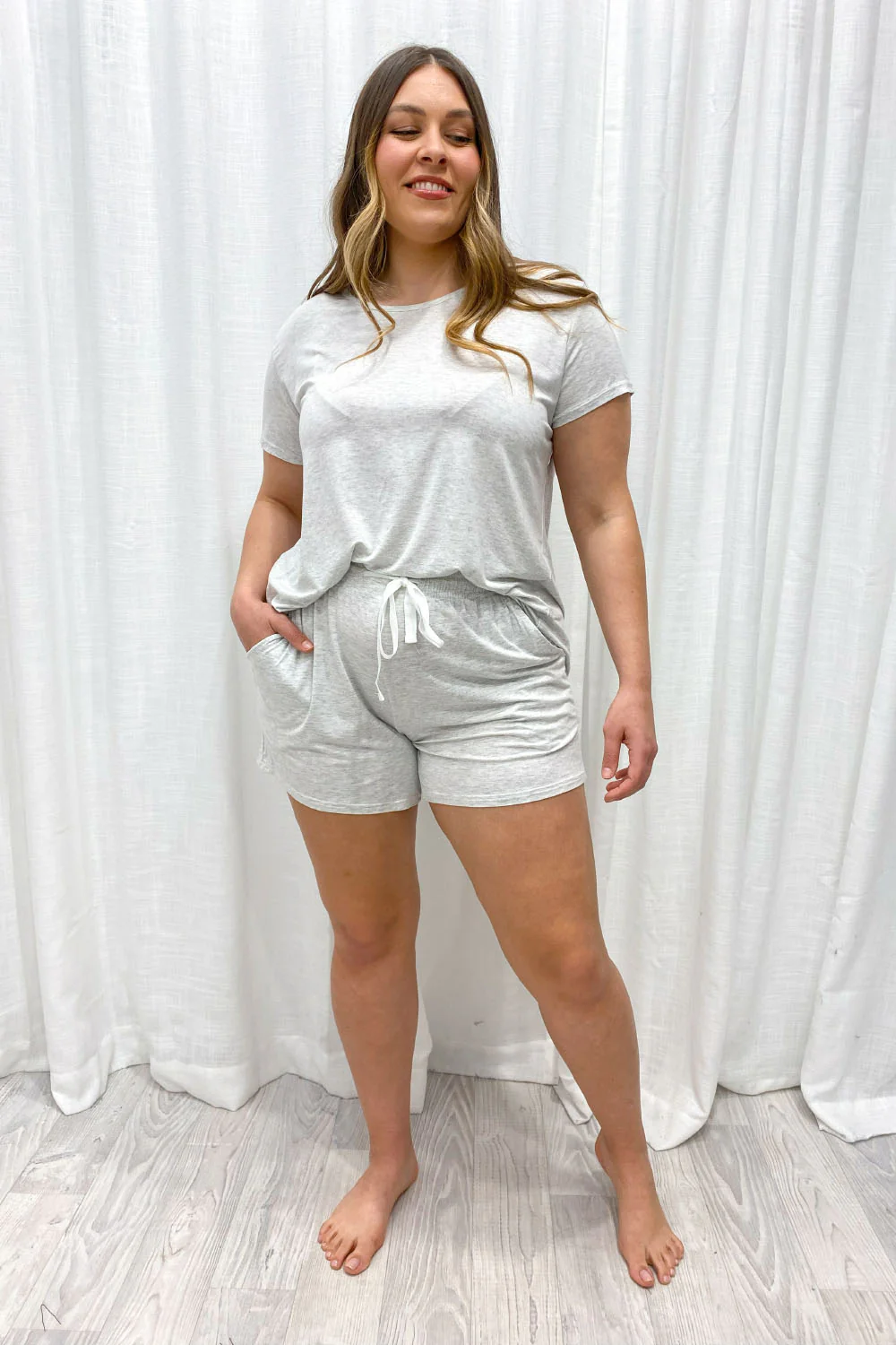 The Comfiest PJs Tee & Shorts Set - Grey Marle - Image 7
