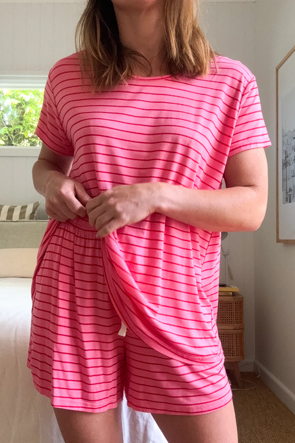 The Comfiest PJs Tee & Shorts Set - Pink Red Stripe - Image 10