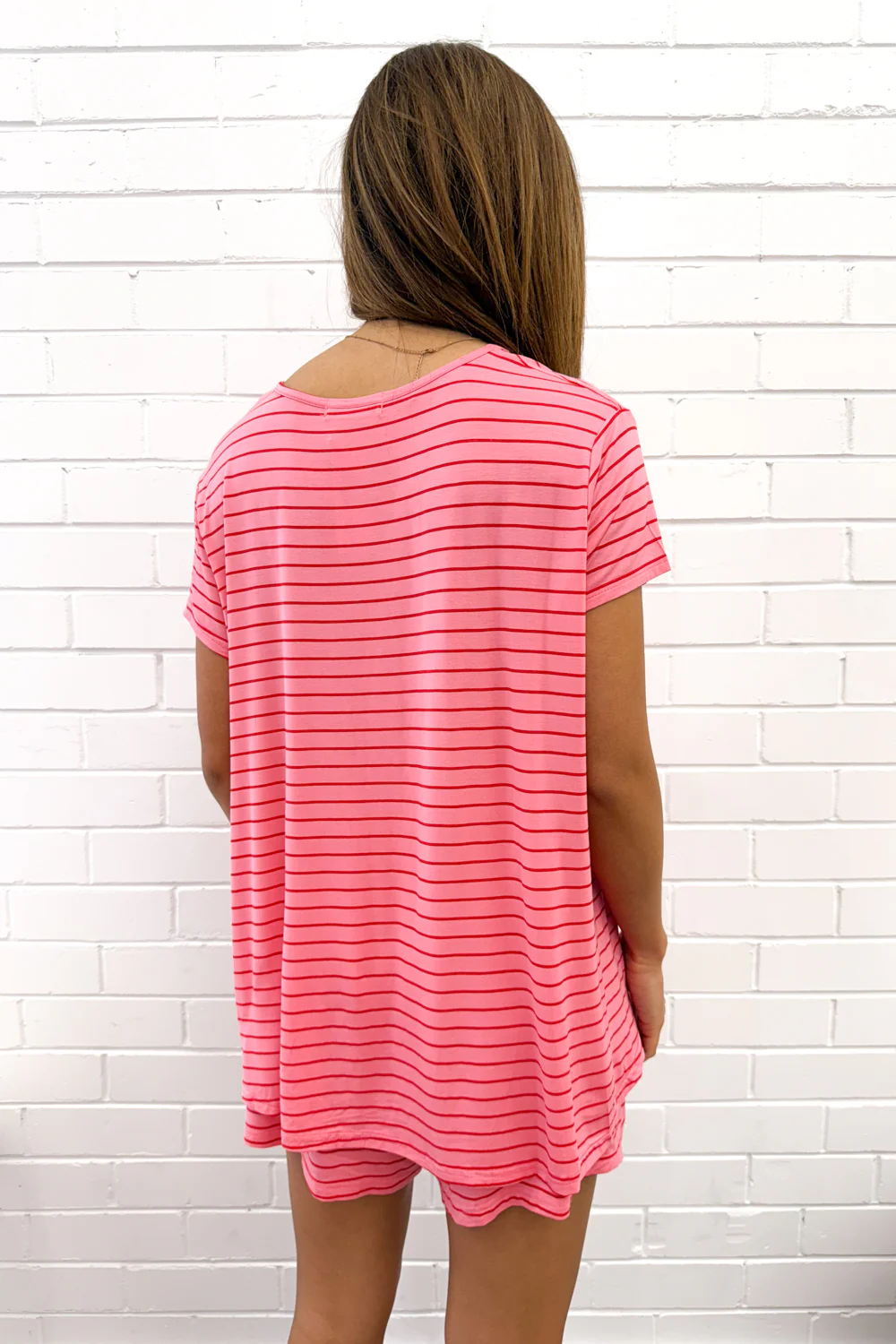 The Comfiest PJs Tee & Shorts Set - Pink Red Stripe - Image 7
