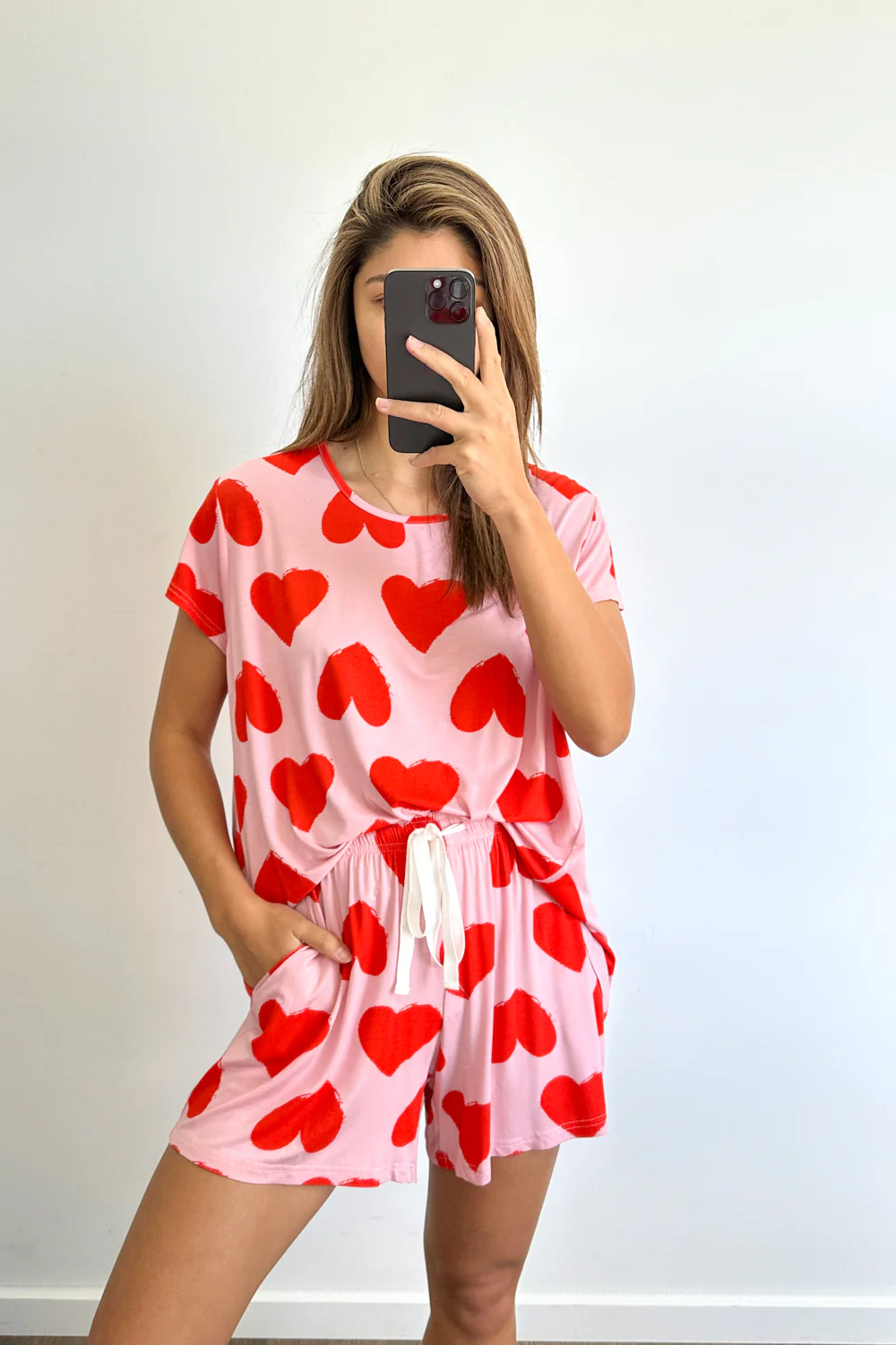 The Comfiest PJs Tee & Shorts Set - Red Hearts - Image 11