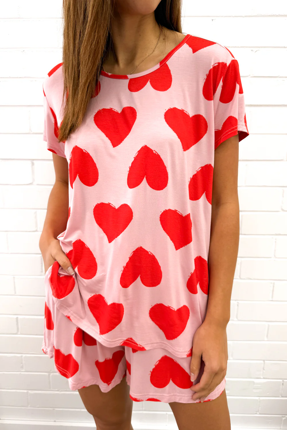 The Comfiest PJs Tee & Shorts Set - Red Hearts - Image 3