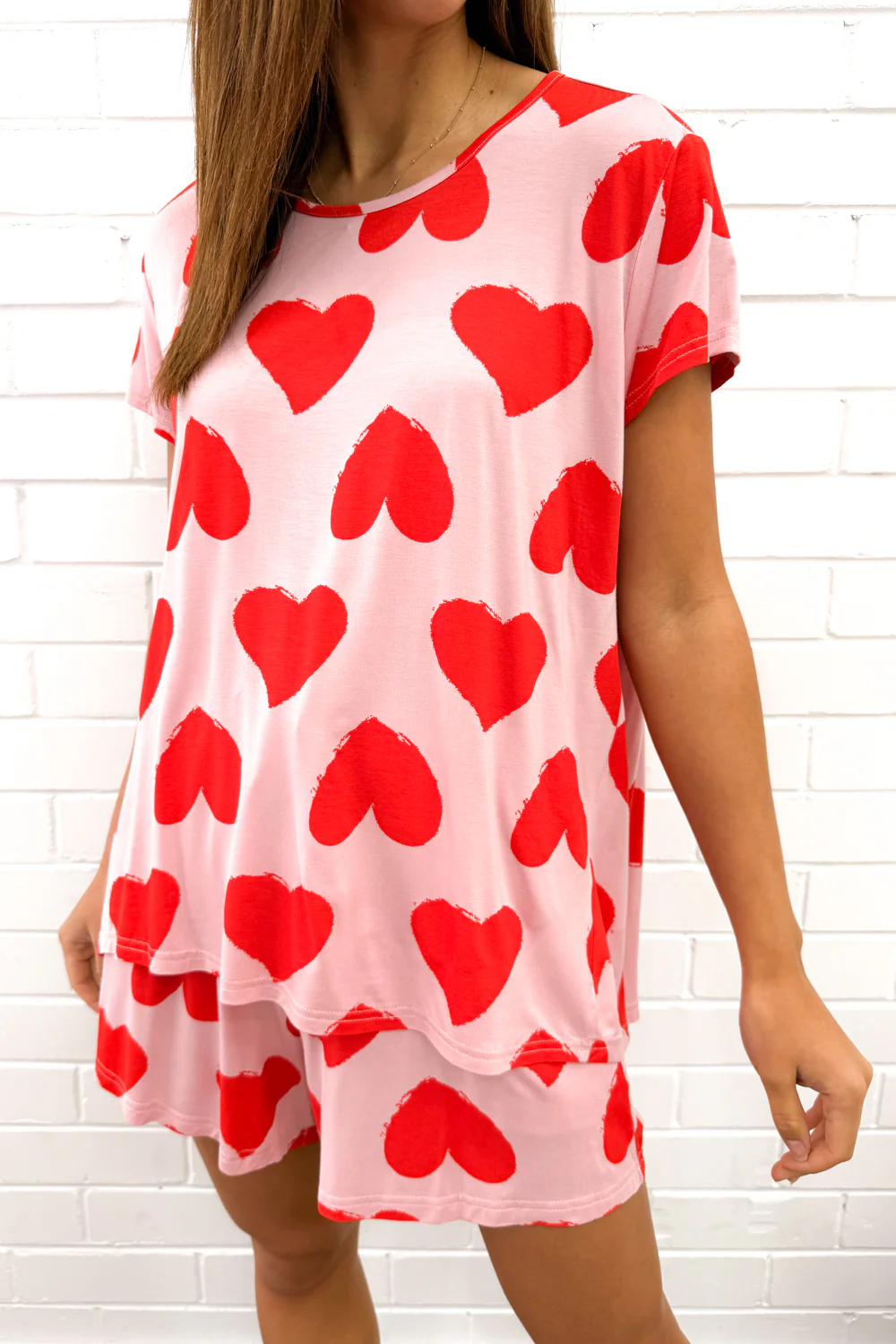 The Comfiest PJs Tee & Shorts Set - Red Hearts - Image 4