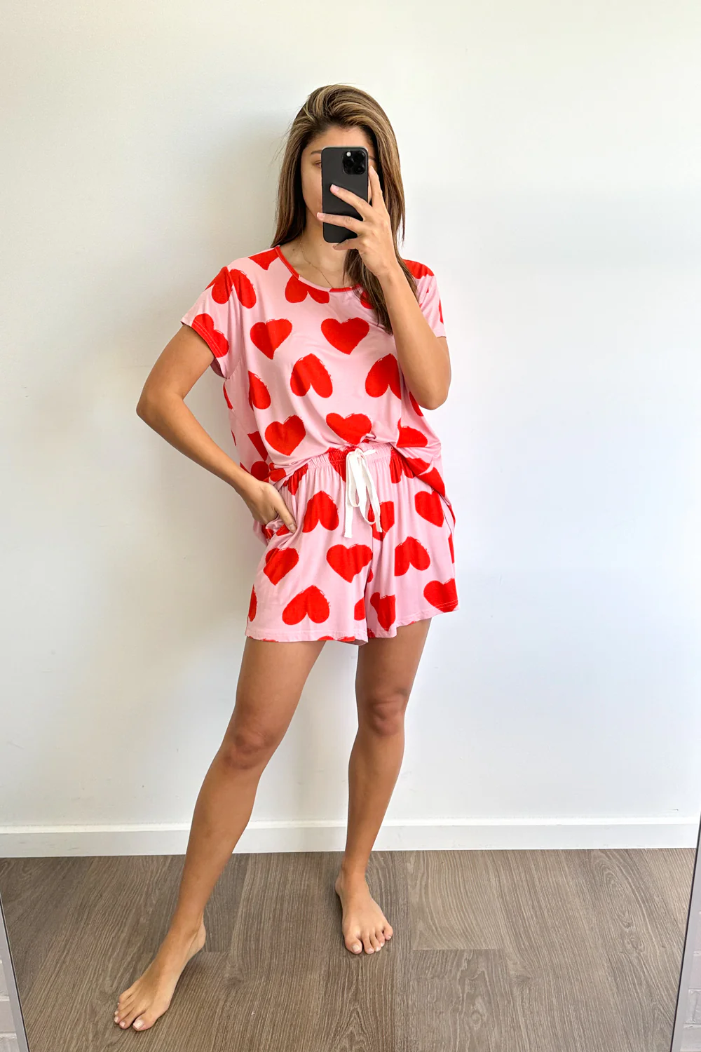 The Comfiest PJs Tee & Shorts Set - Red Hearts - Image 6