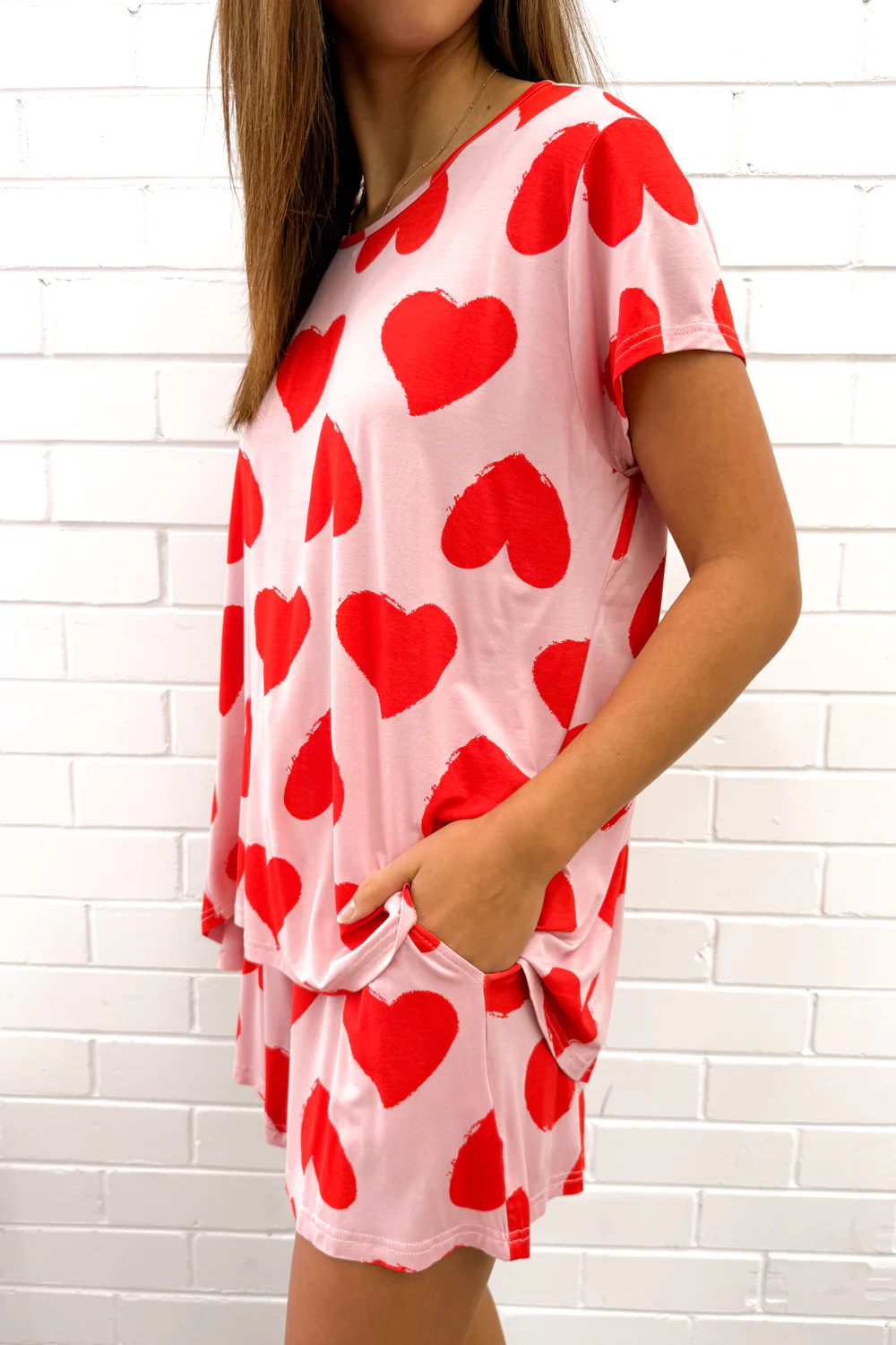 The Comfiest PJs Tee & Shorts Set - Red Hearts - Image 7