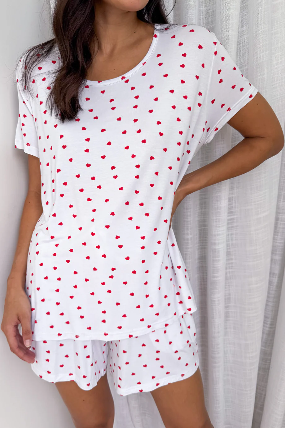 The Comfiest PJs Tee & Shorts Set - Red Mini Hearts - Image 2