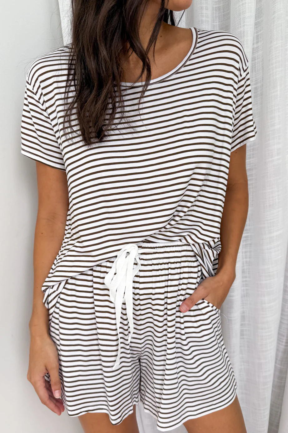 The Comfiest PJs Tee & Shorts Set - White Chocolate Stripe - Image 3
