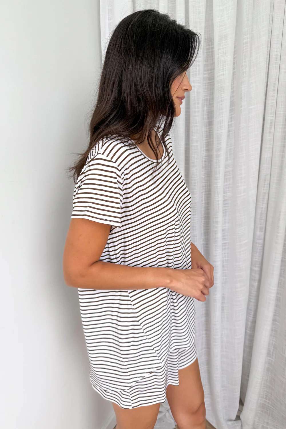 The Comfiest PJs Tee & Shorts Set - White Chocolate Stripe - Image 7
