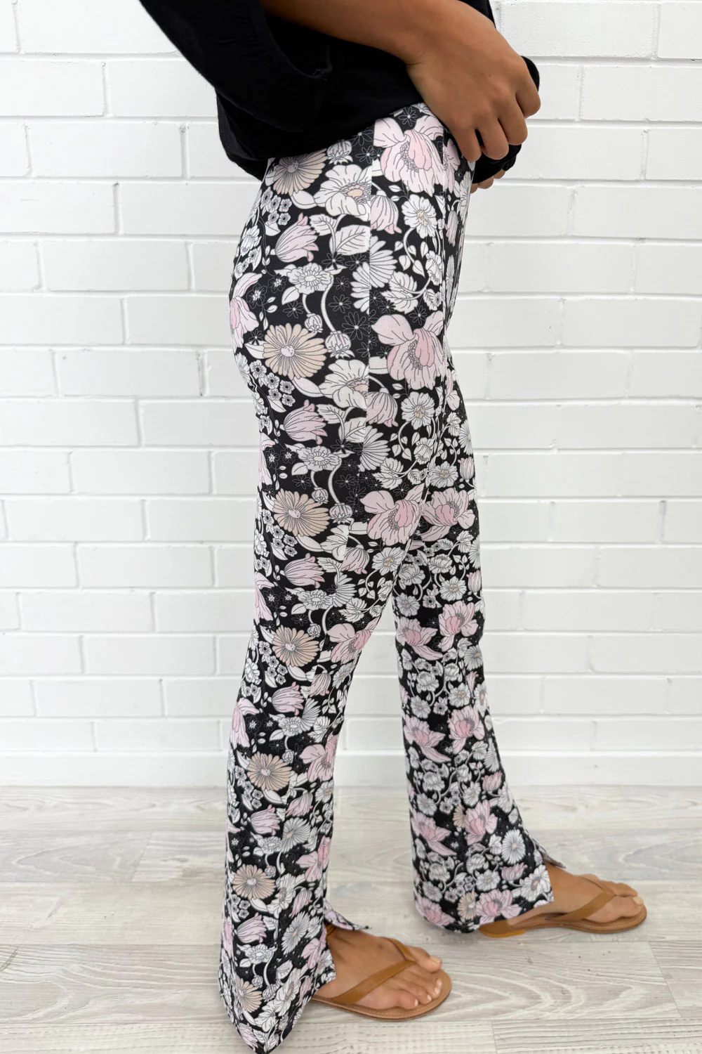 The Flarey Tights - Black White Floral - Image 3