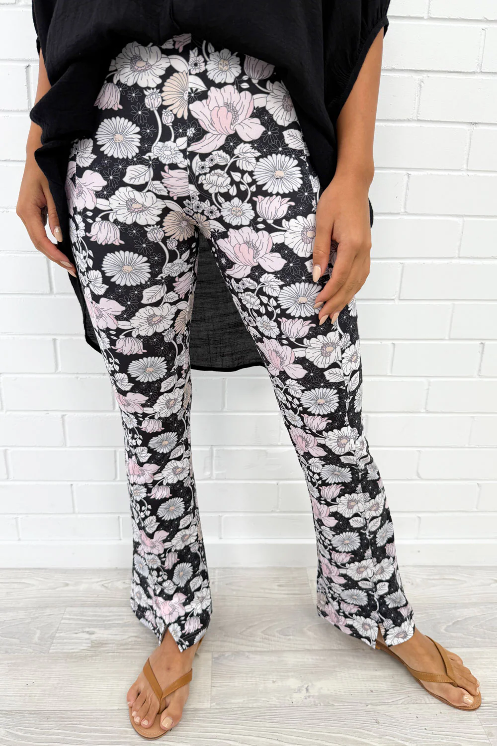 The Flarey Tights - Black White Floral - Image 5