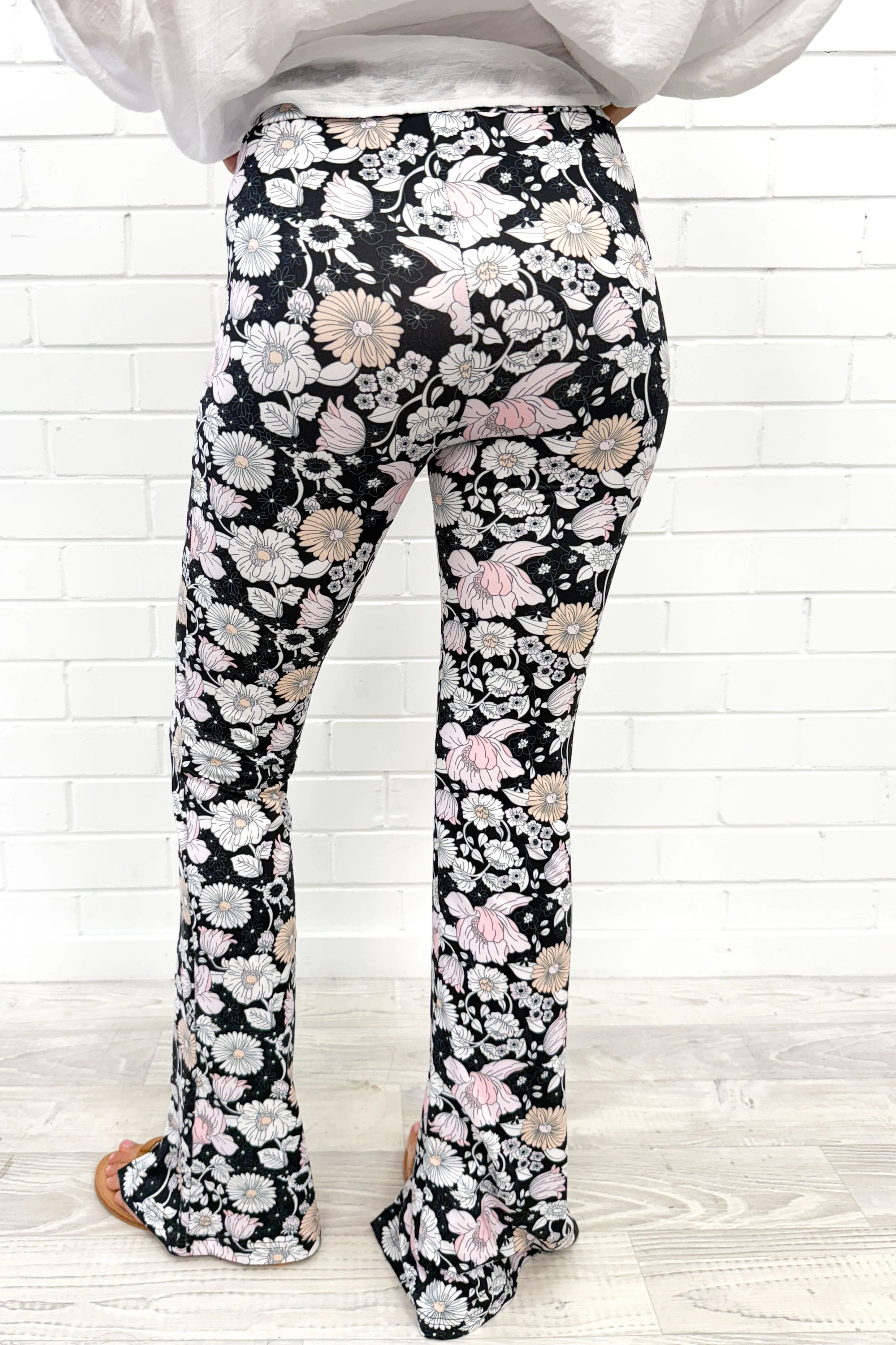 The Flarey Tights - Black White Floral - Image 6