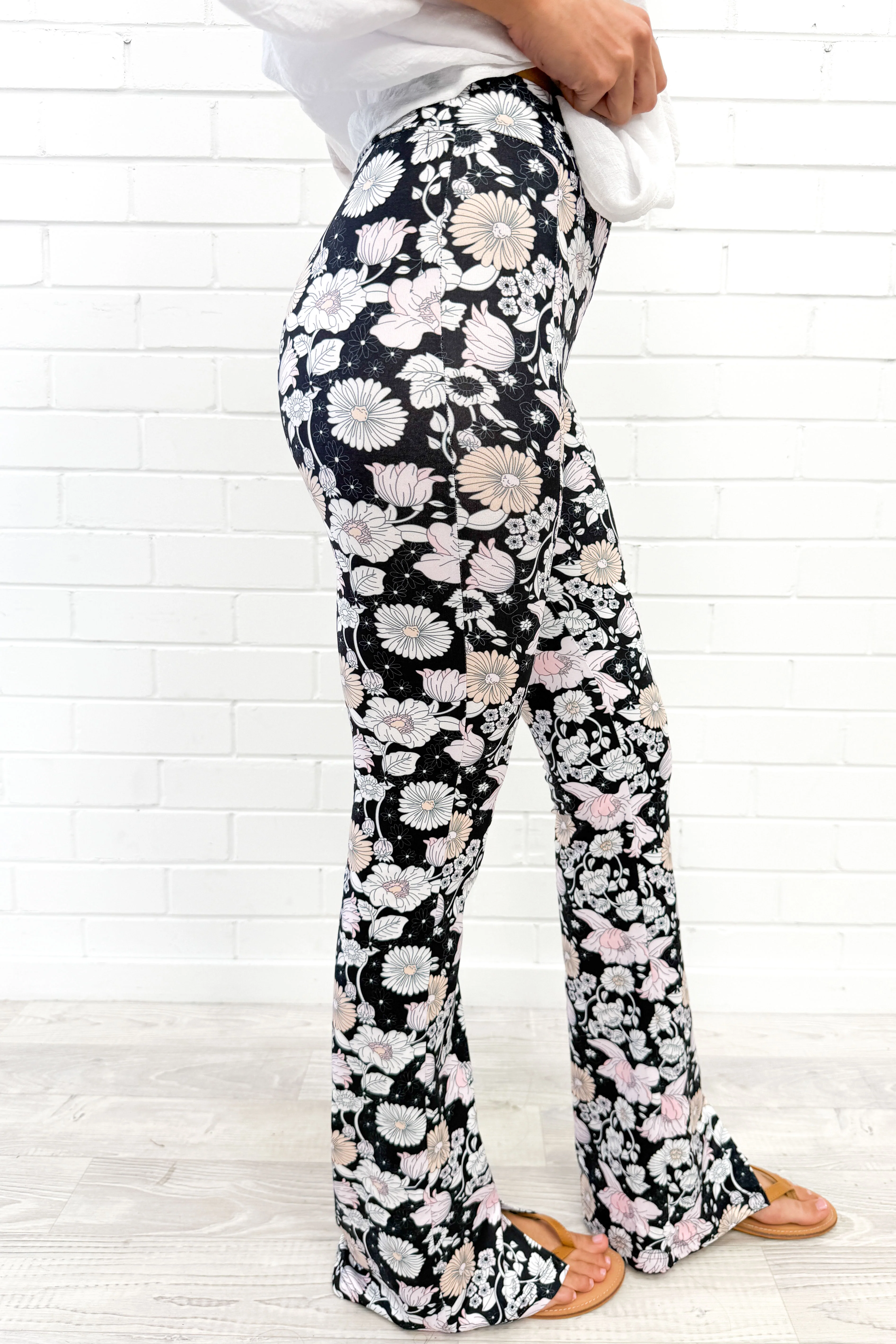 The Flarey Tights - Black White Floral - Image 7