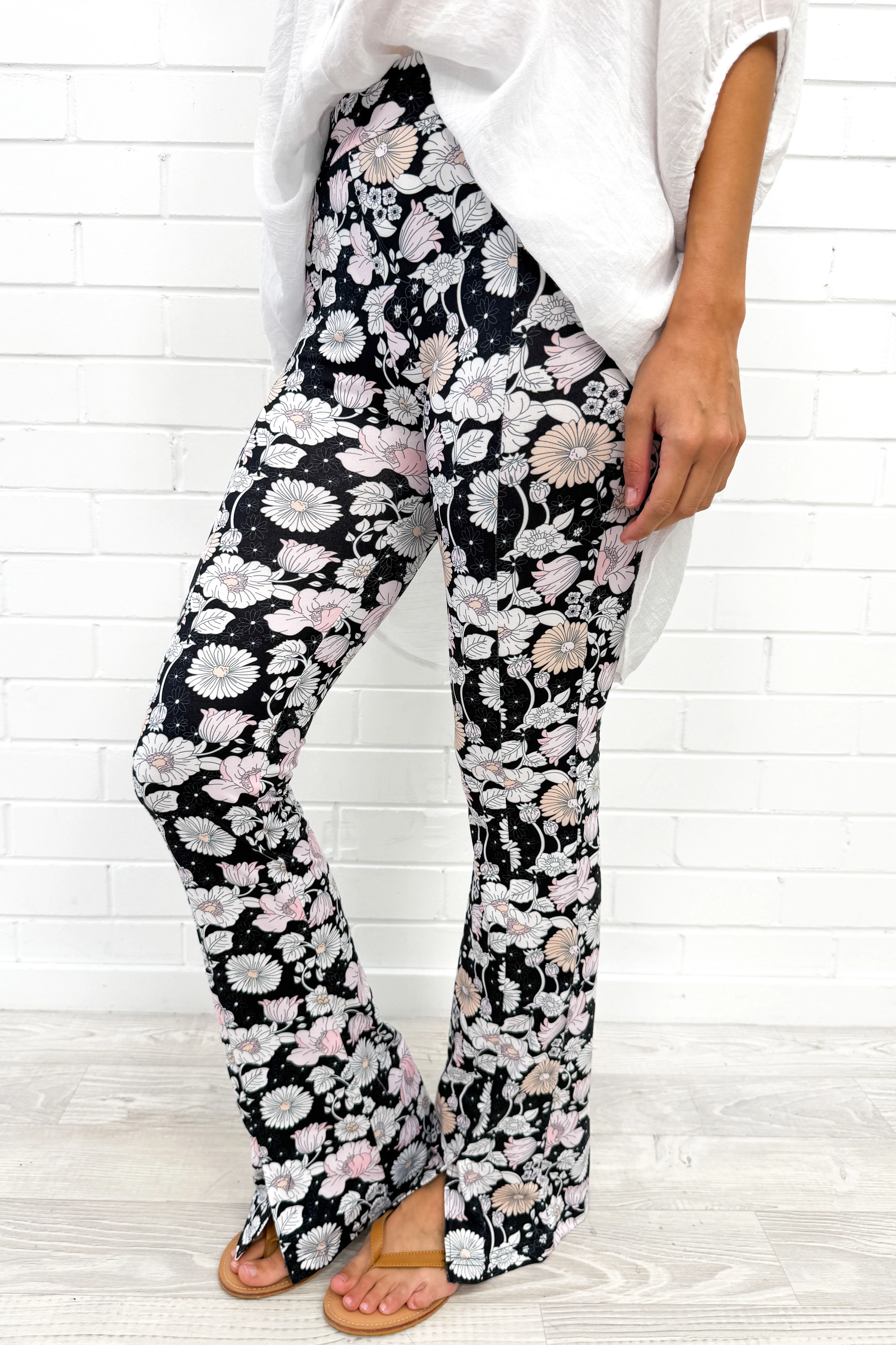 The Flarey Tights - Black White Floral - Image 8