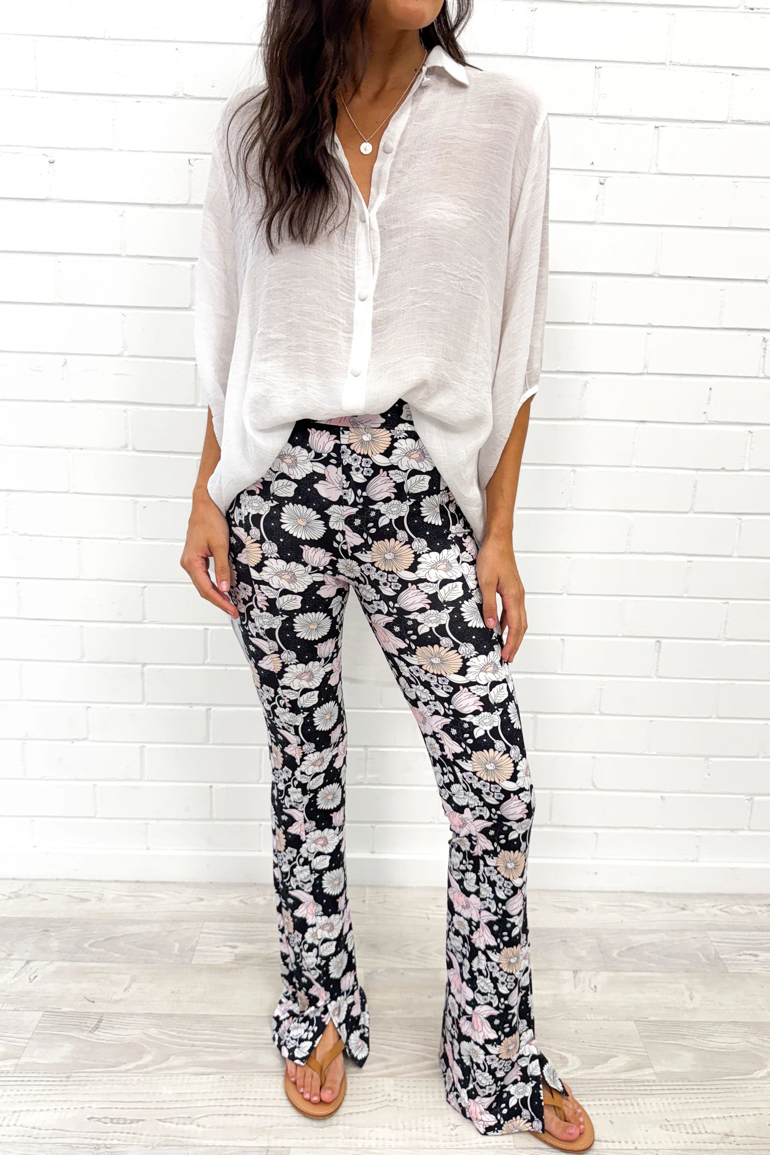 The Flarey Tights - Black White Floral - Image 9