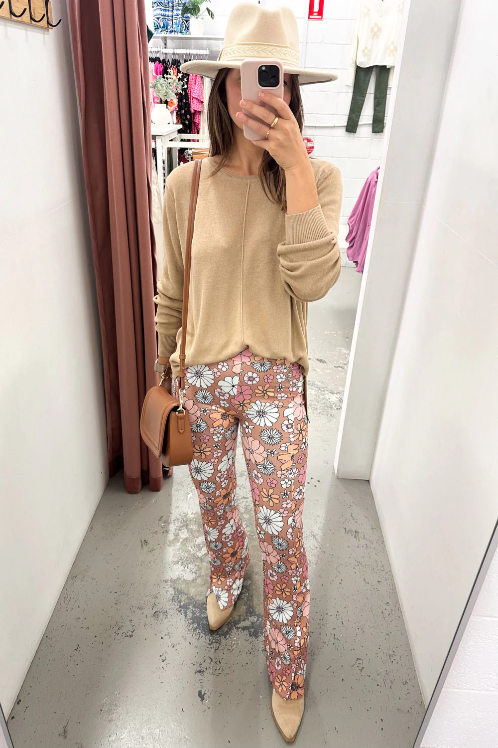The Flarey Tights - Nude Pink Floral - Image 13