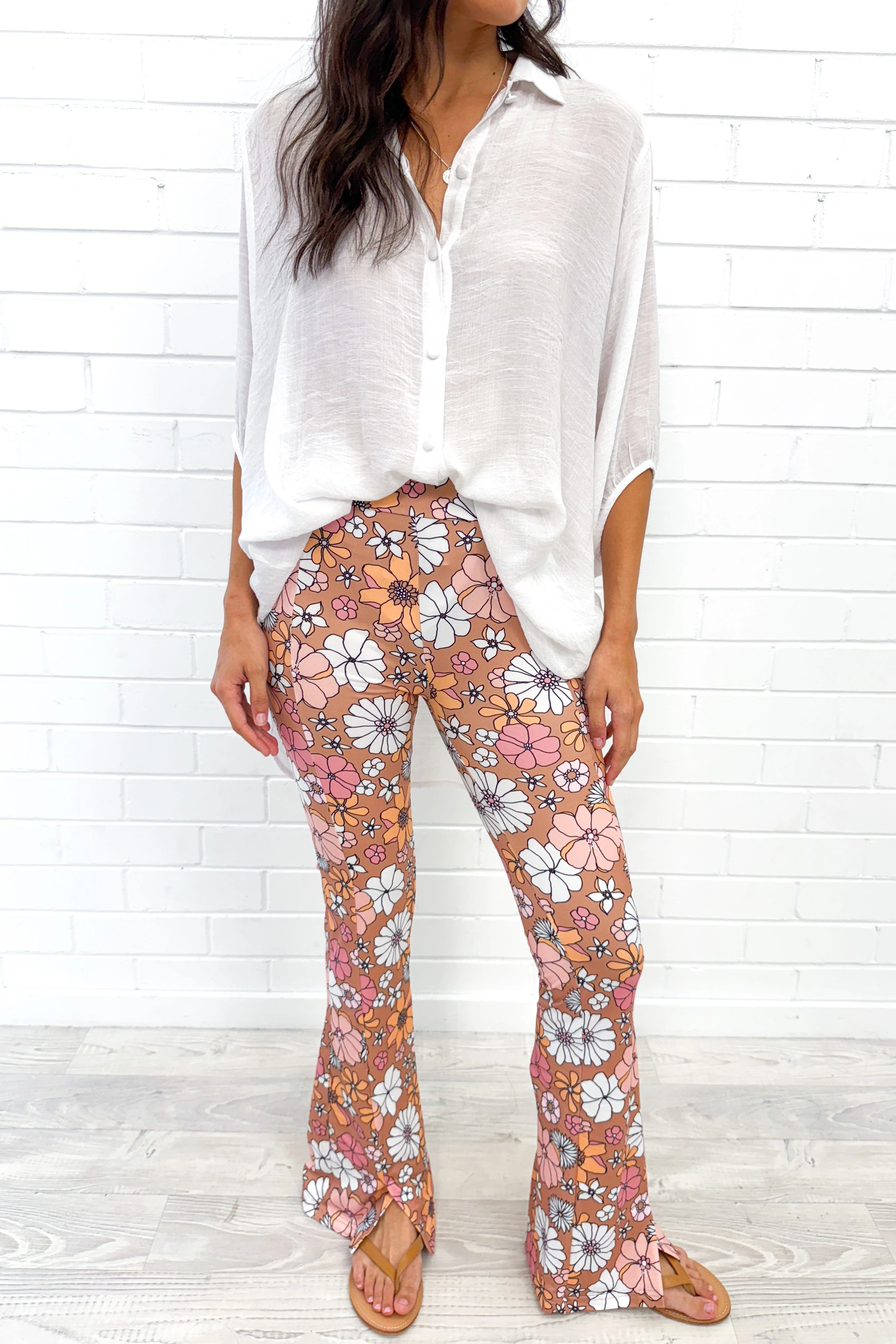 The Flarey Tights - Nude Pink Floral - Image 5