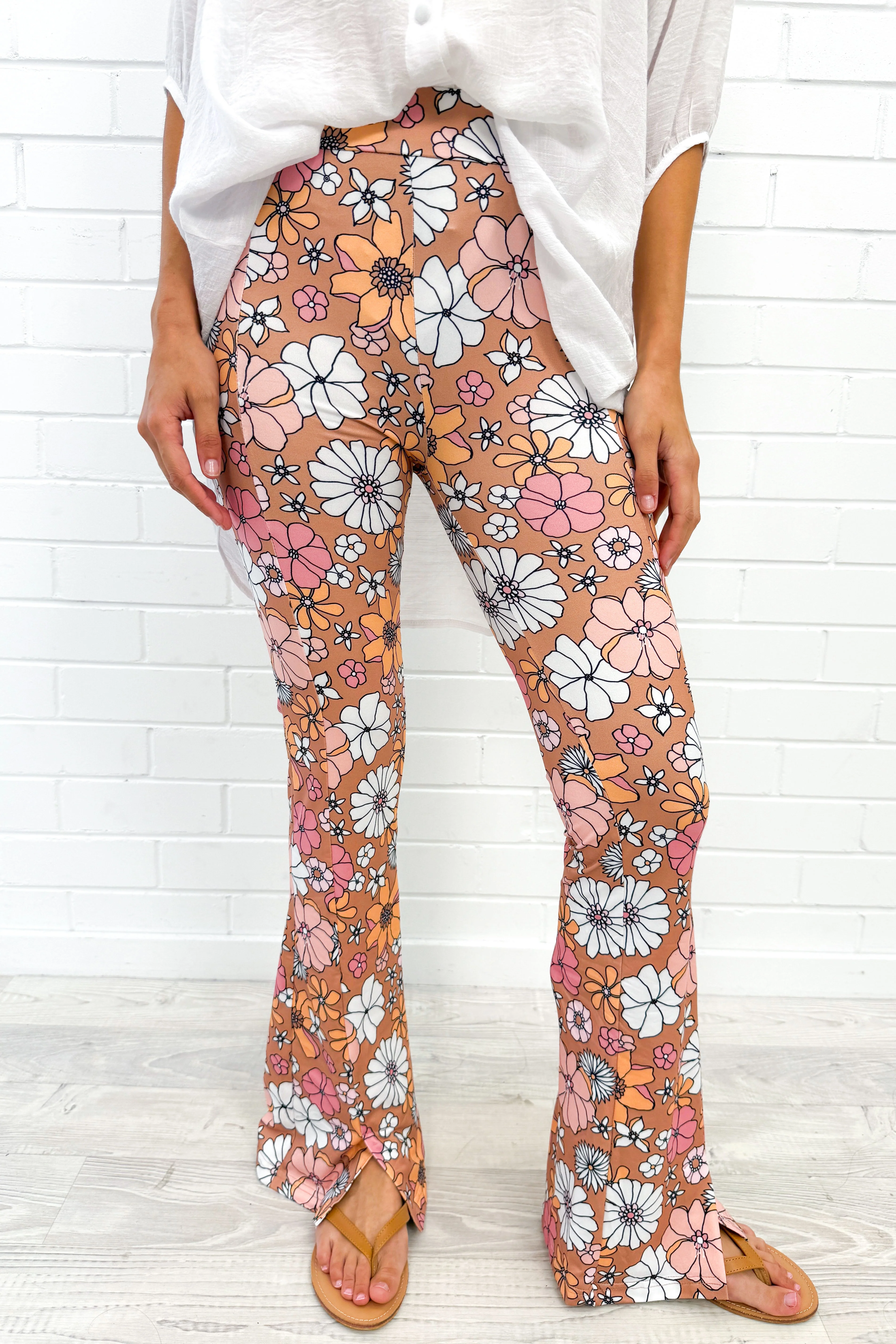 The Flarey Tights - Nude Pink Floral - Image 6