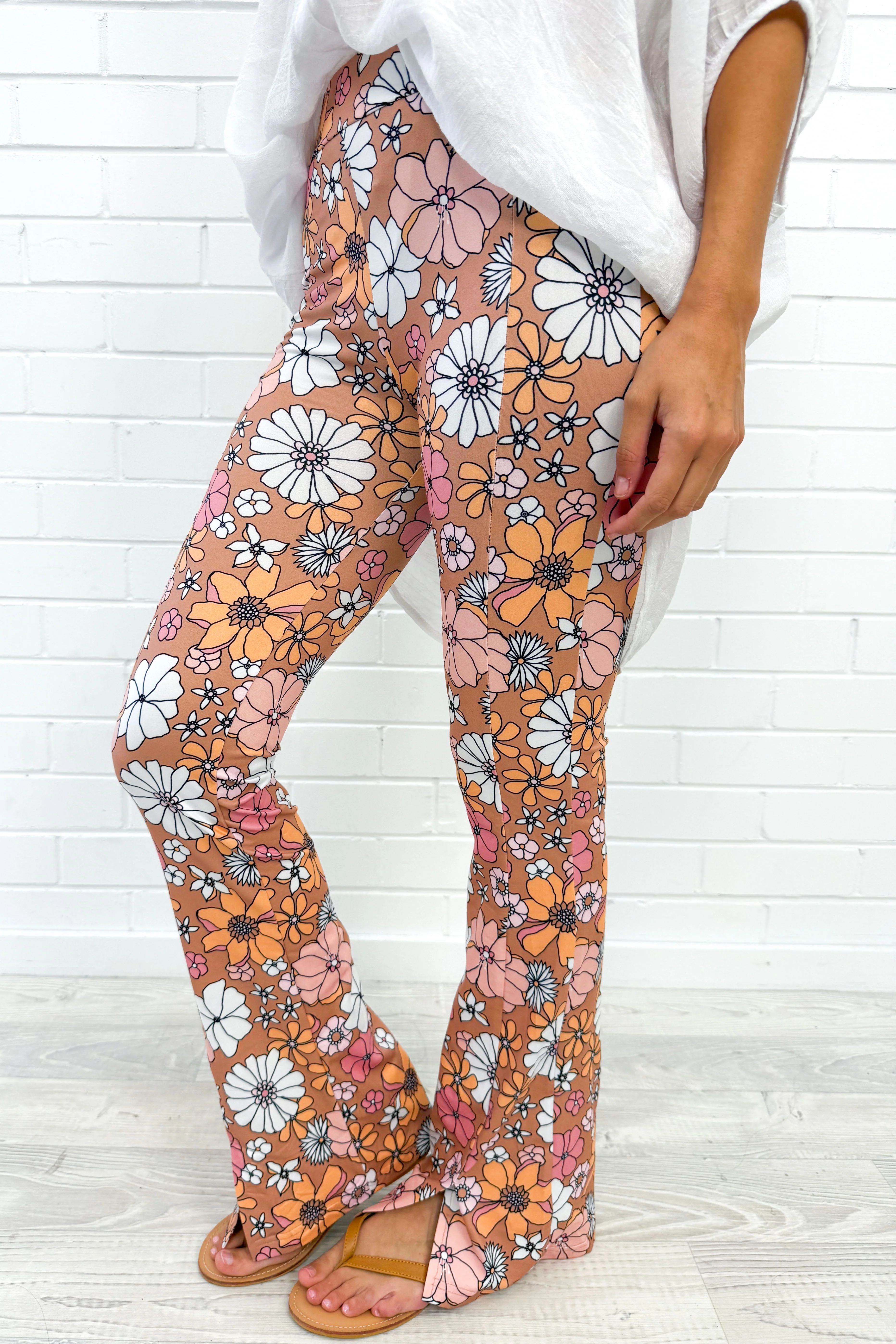 The Flarey Tights - Nude Pink Floral - Image 7