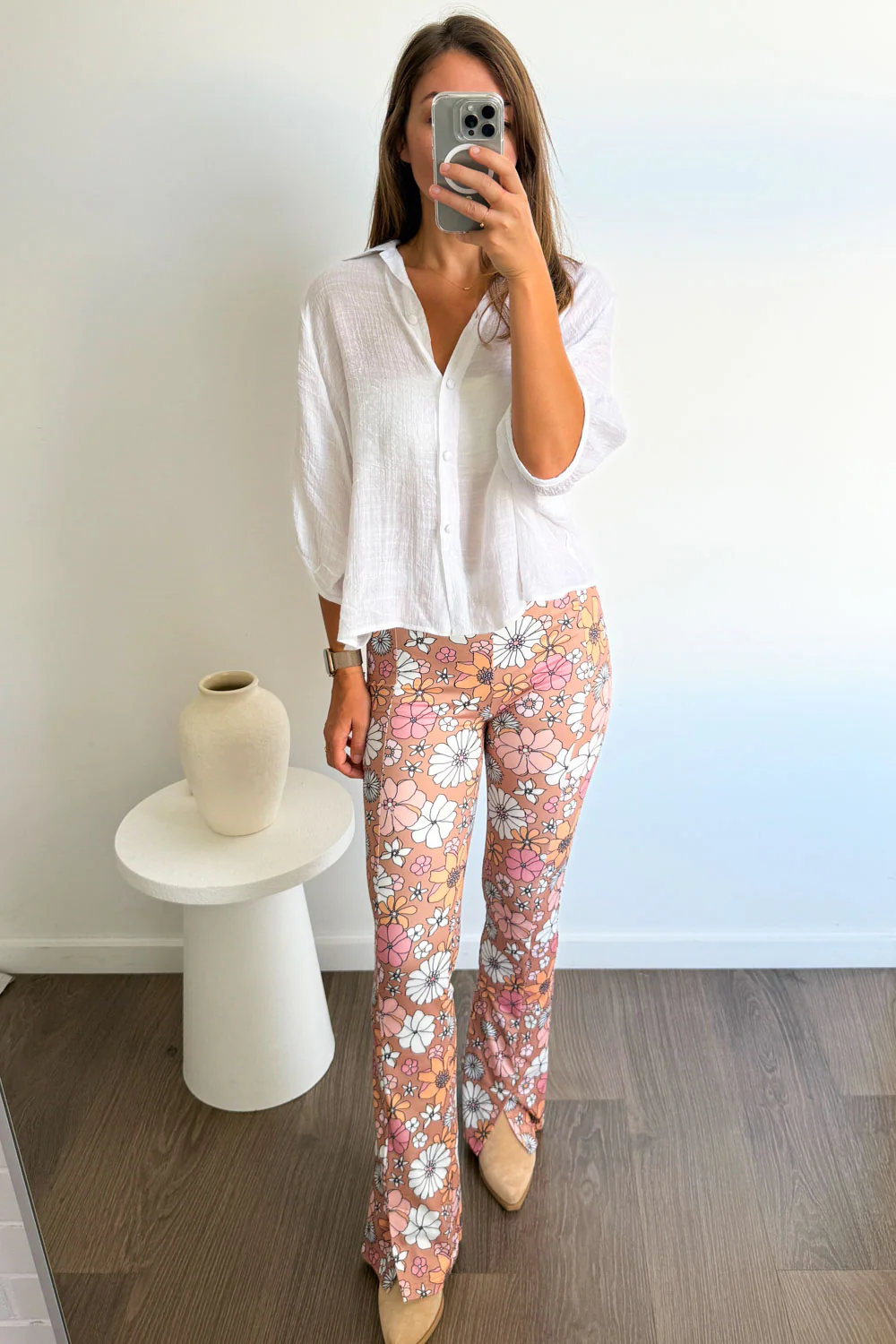 The Flarey Tights - Nude Pink Floral - Image 9