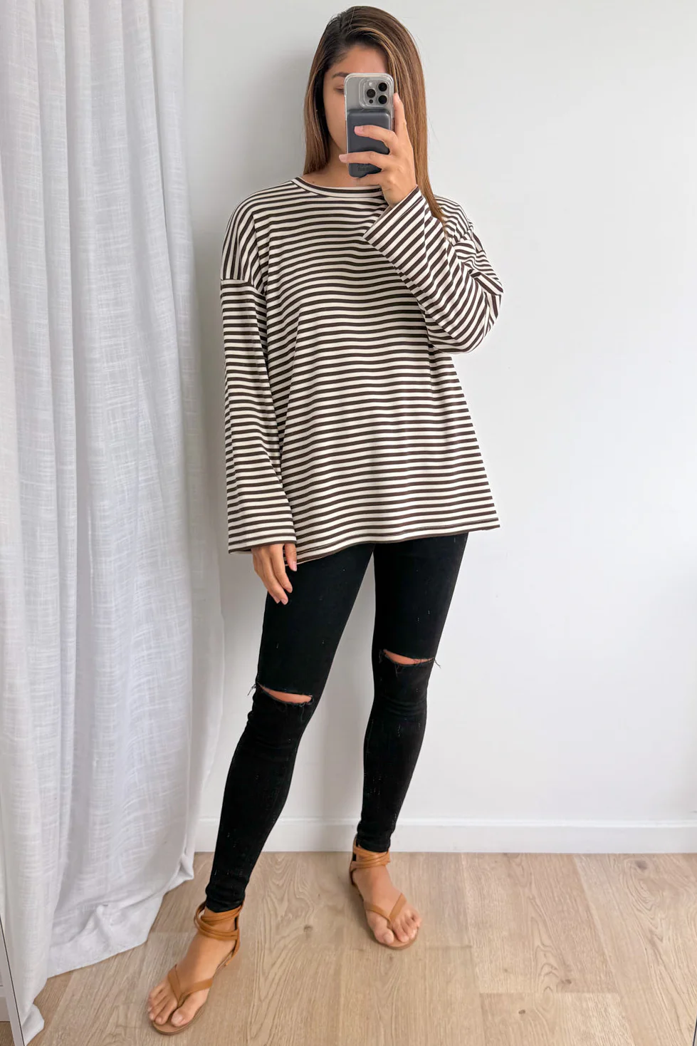 The Unwind Lounge Top - Chocolate Stripe - Image 10