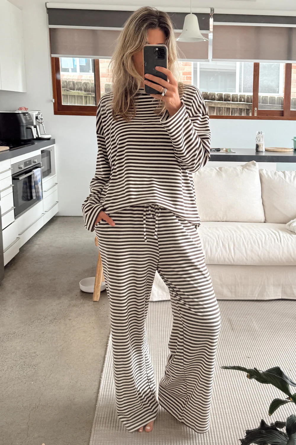 The Unwind Lounge Top - Chocolate Stripe - Image 11