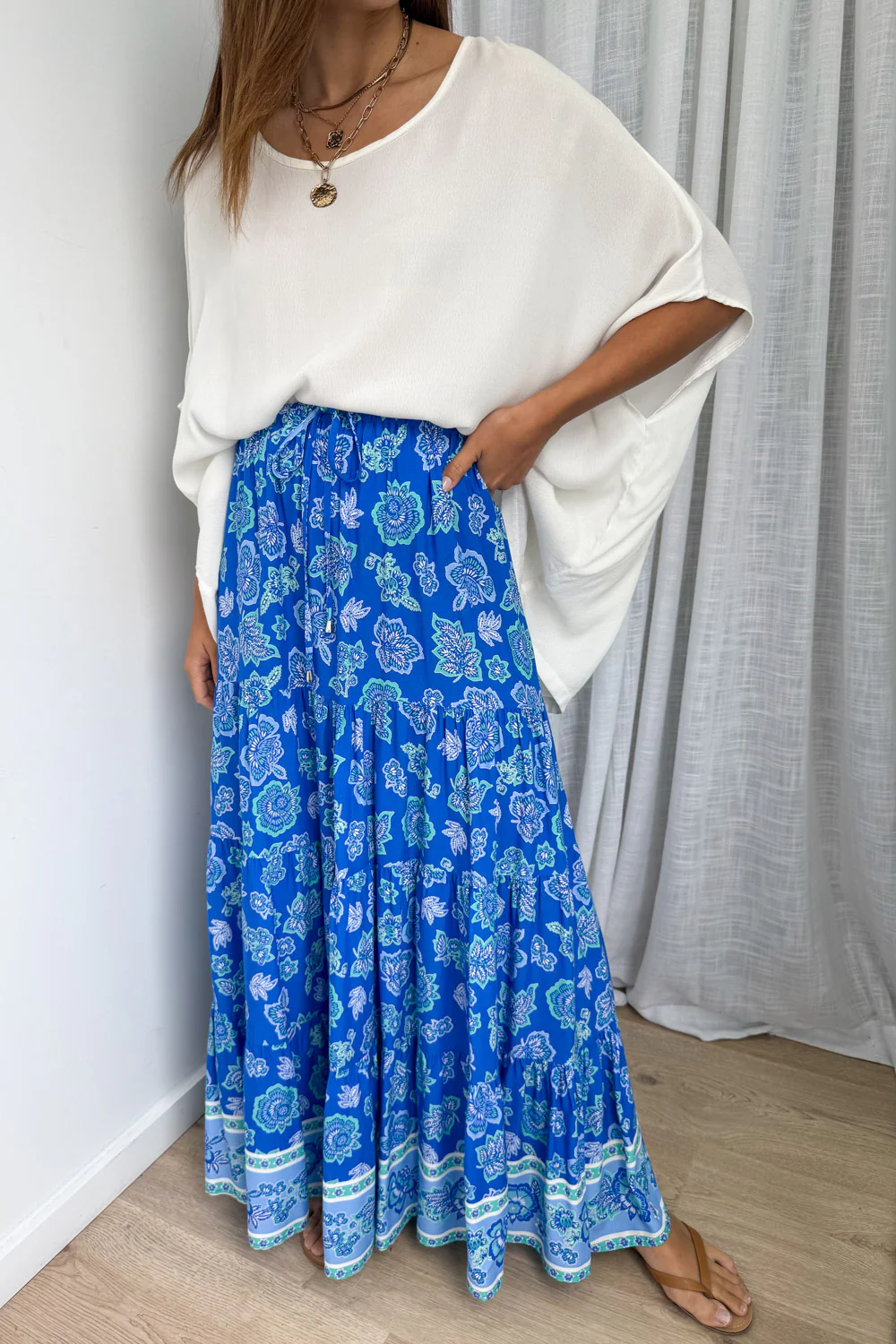Thistle Haze Skirt - Blue Boho Floral - Image 3