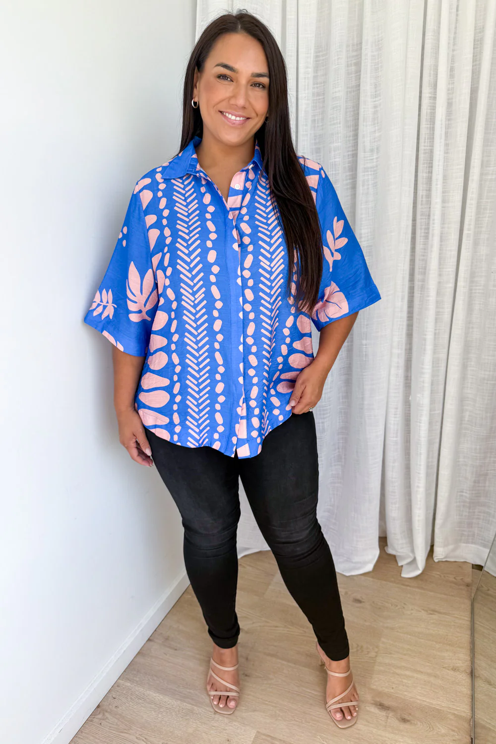 Tulum Shirt - Blue Pink Print - Image 10
