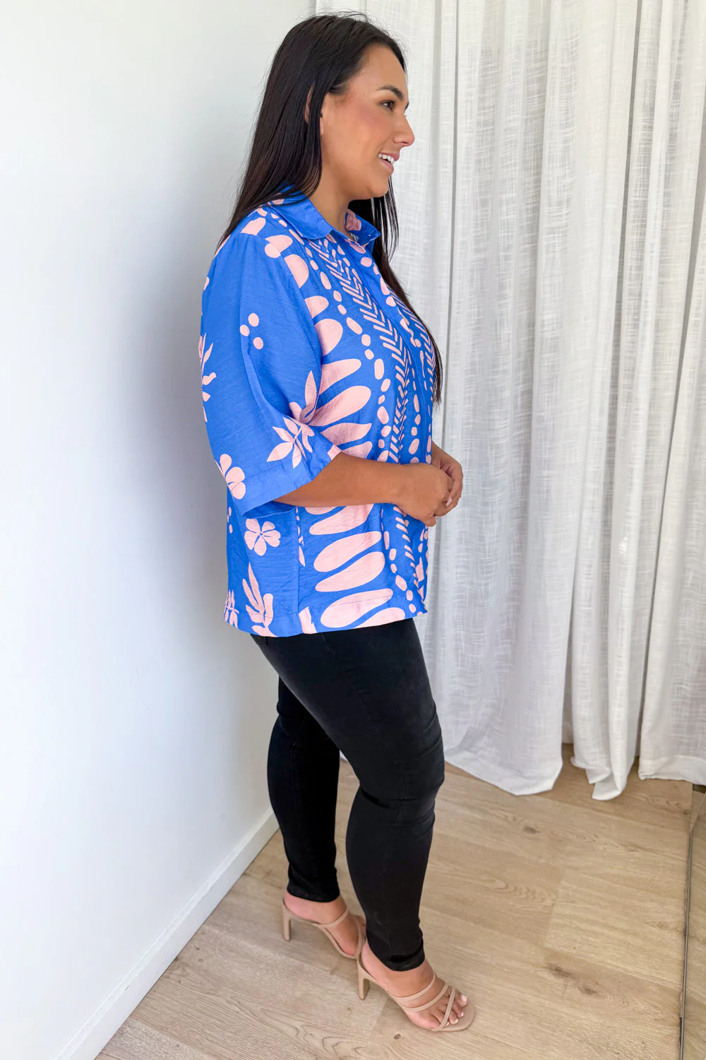 Tulum Shirt - Blue Pink Print - Image 11