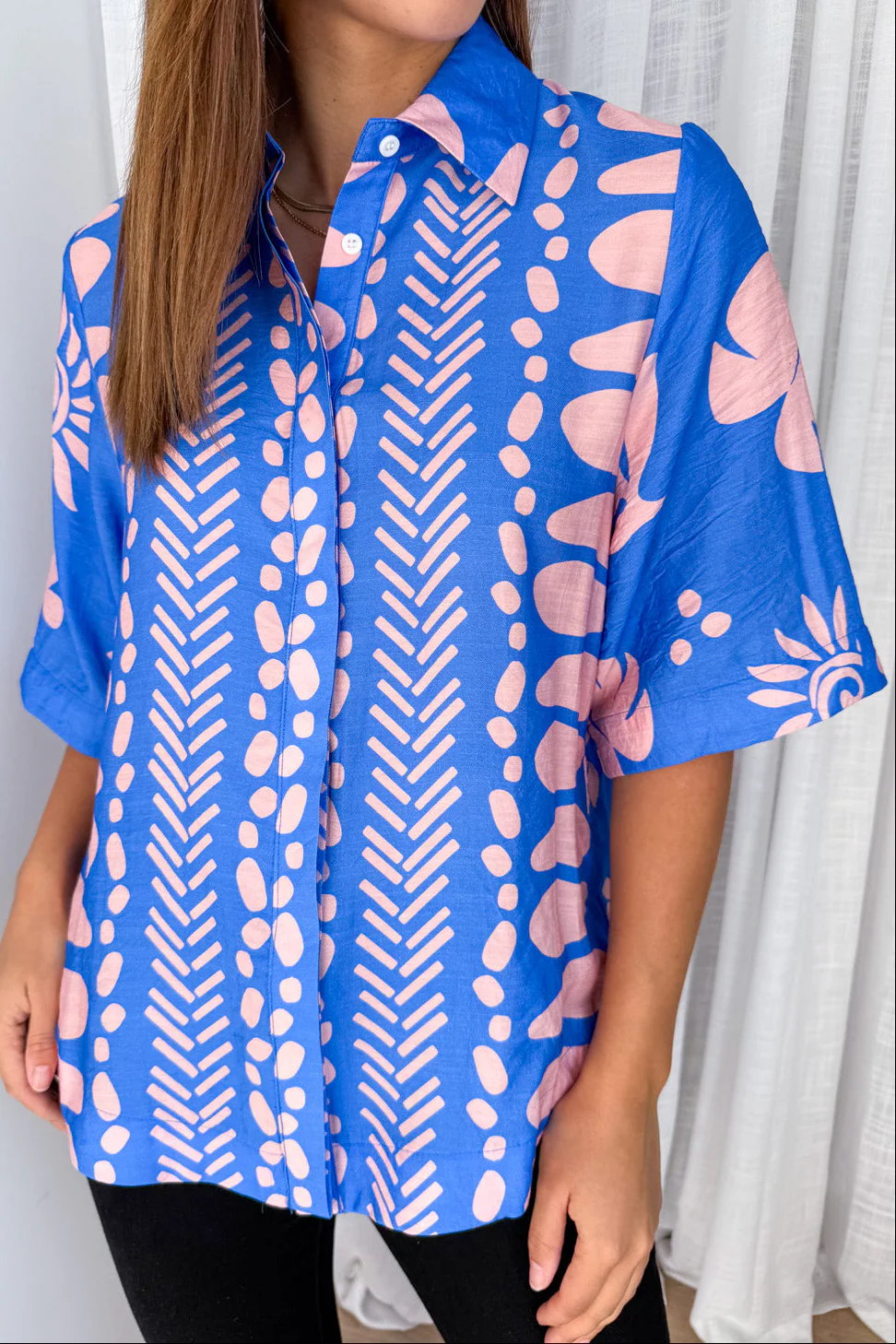 Tulum Shirt - Blue Pink Print - Image 2
