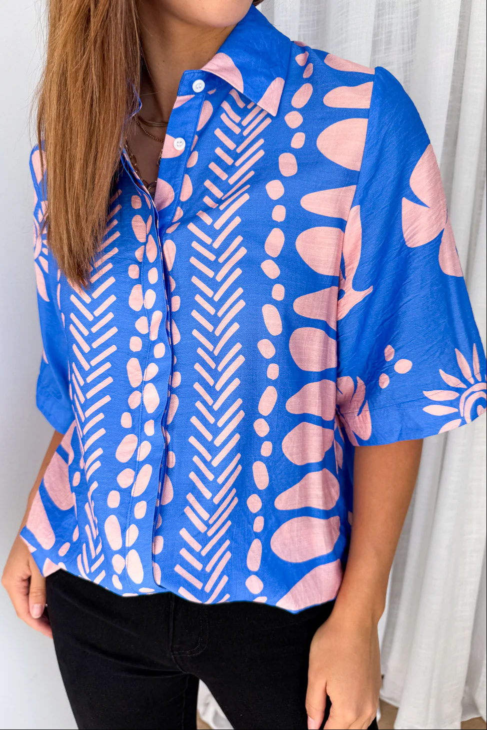 Tulum Shirt - Blue Pink Print - Image 4