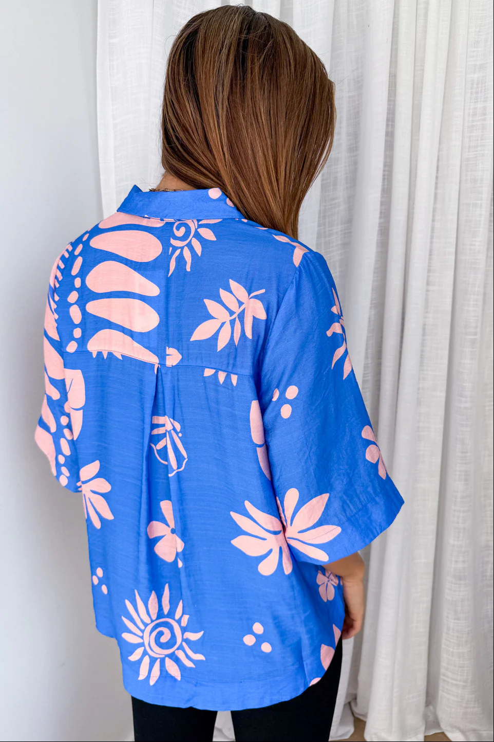 Tulum Shirt - Blue Pink Print - Image 7