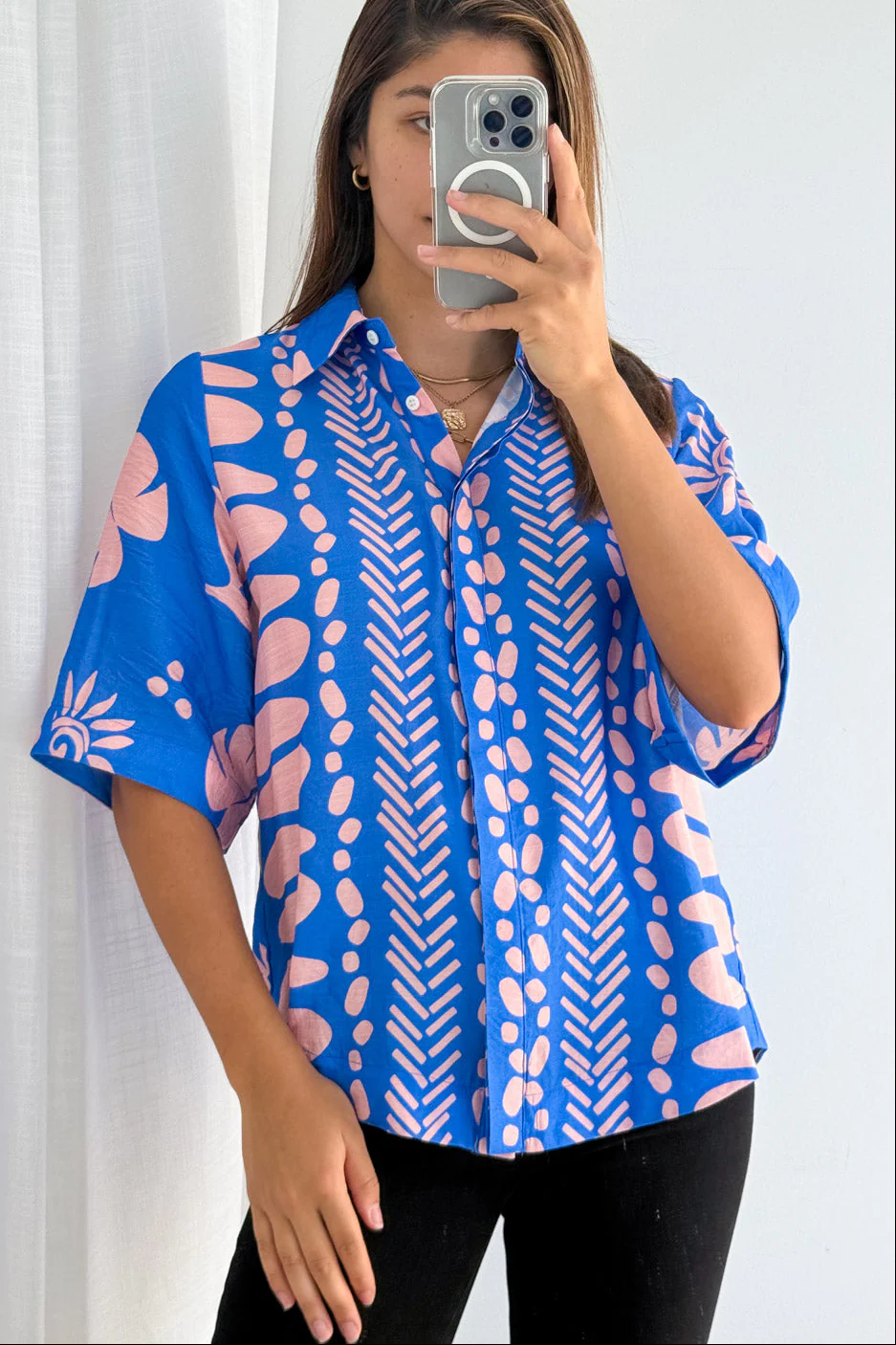 Tulum Shirt - Blue Pink Print - Image 8