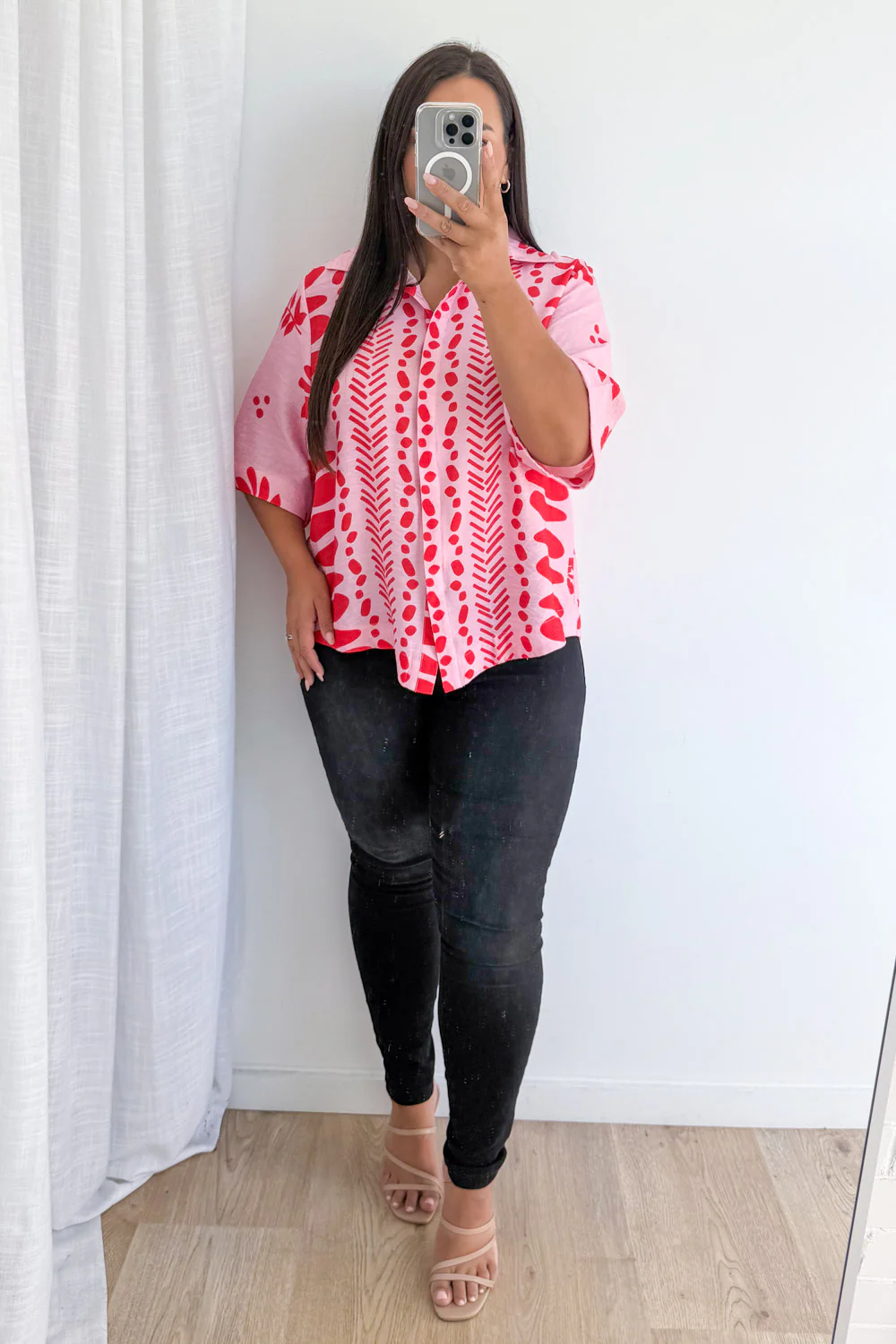 Tulum Shirt - Pink Red Print - Image 10