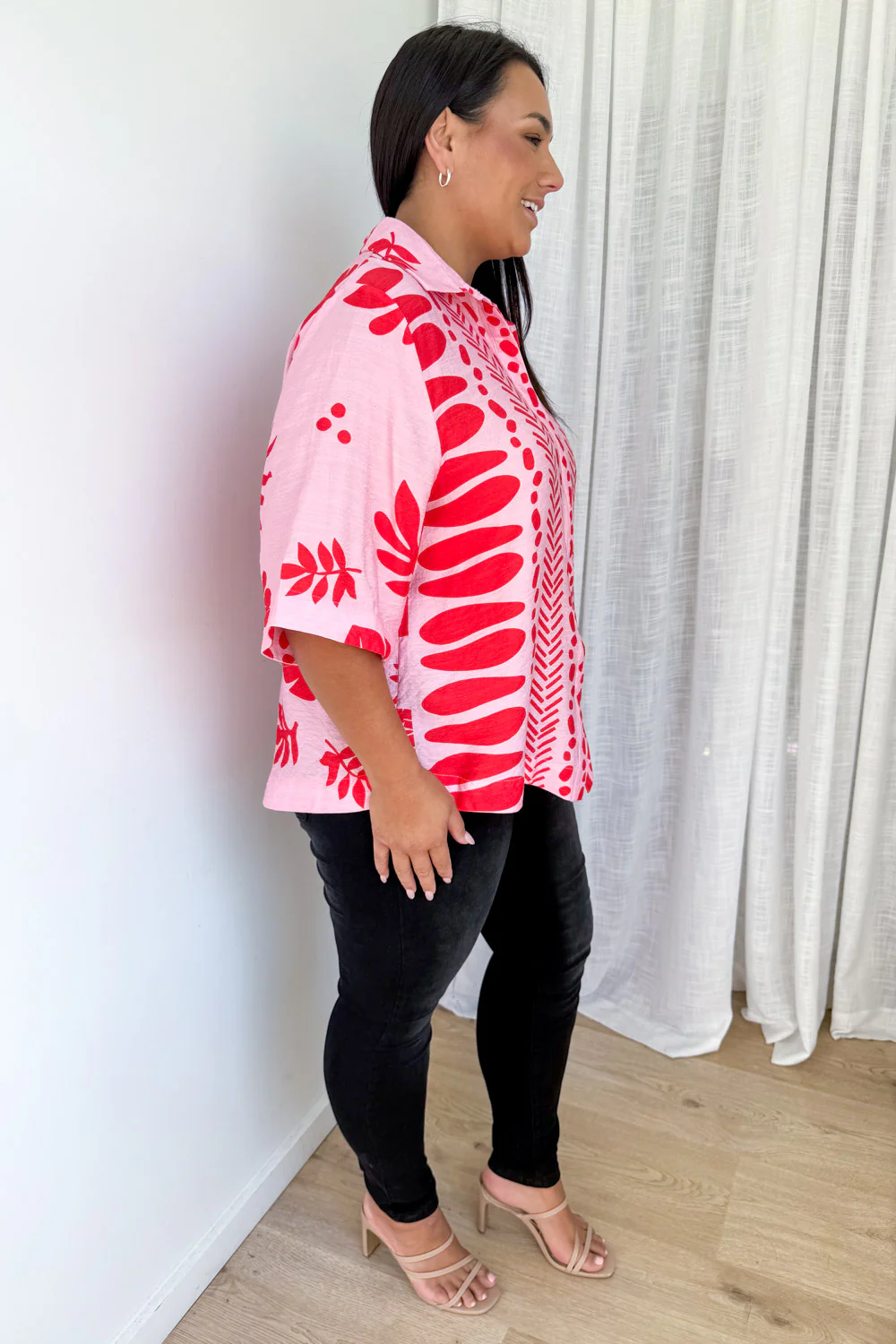 Tulum Shirt - Pink Red Print - Image 11