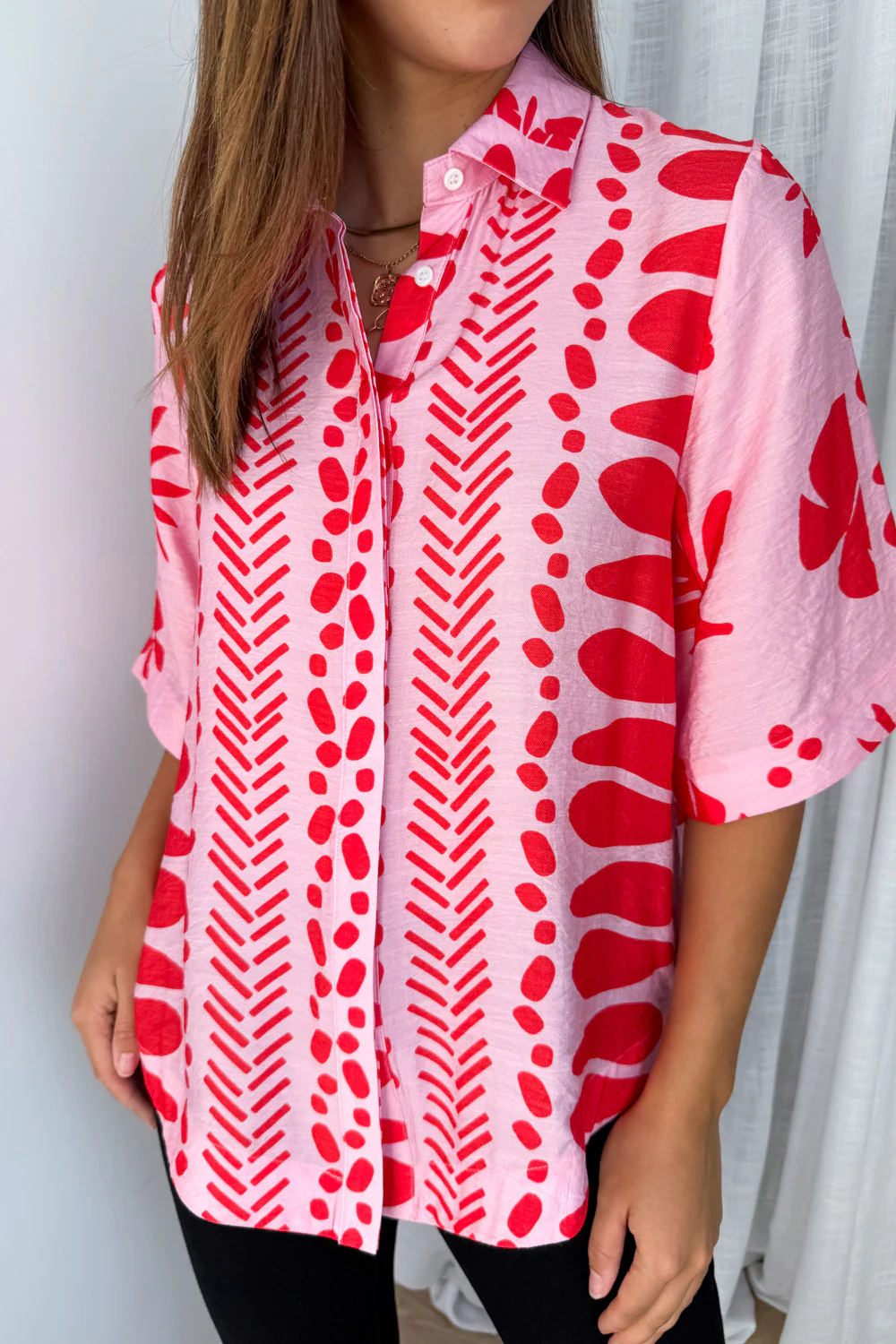 Tulum Shirt - Pink Red Print - Image 2