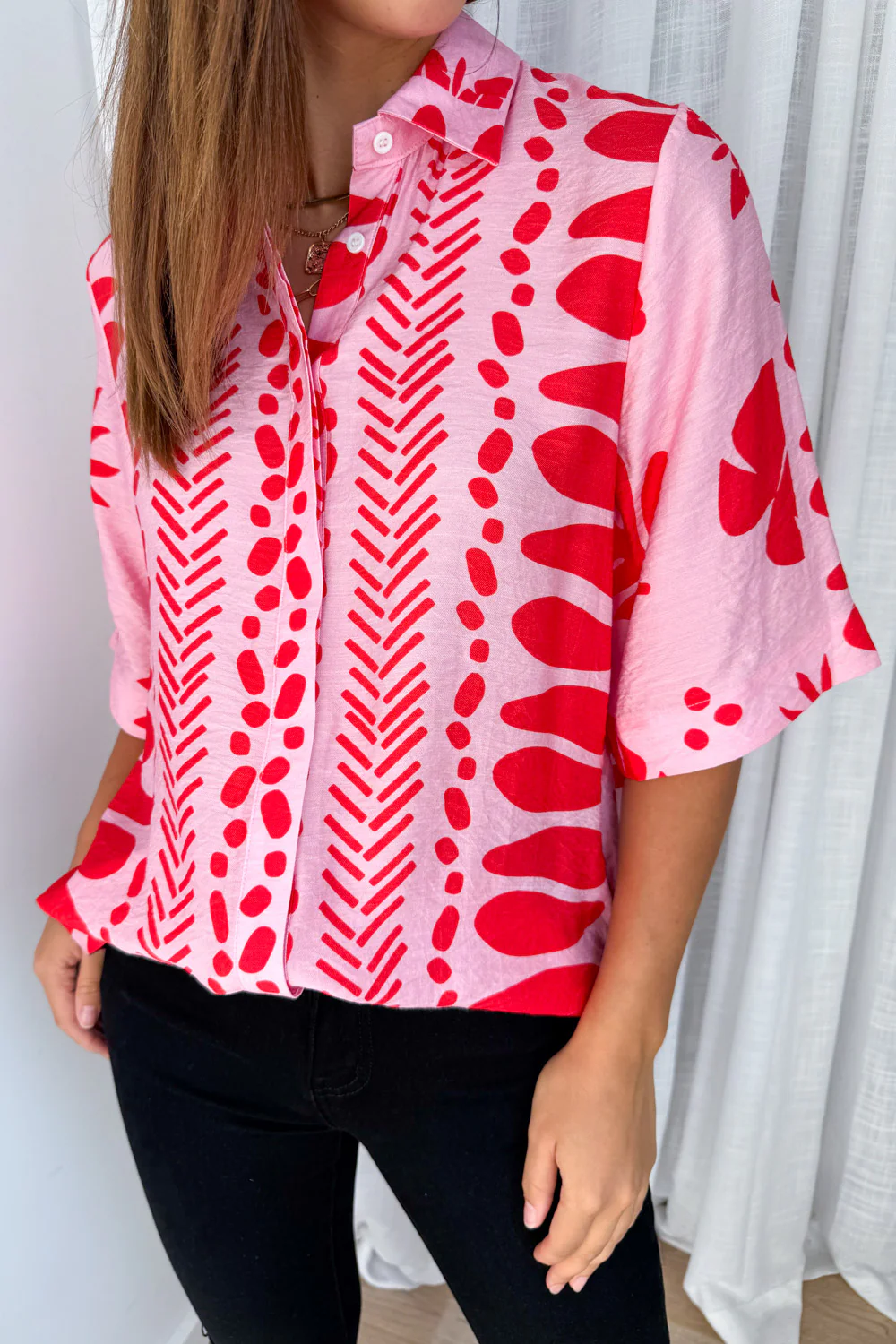 Tulum Shirt - Pink Red Print - Image 3