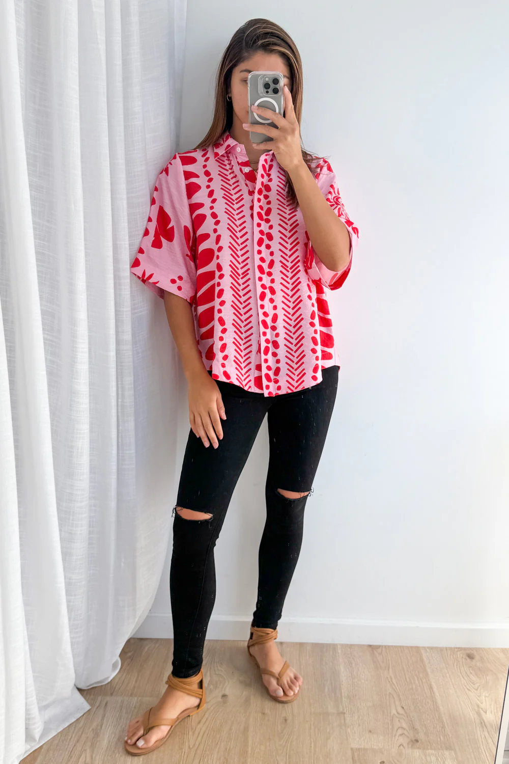 Tulum Shirt - Pink Red Print - Image 4